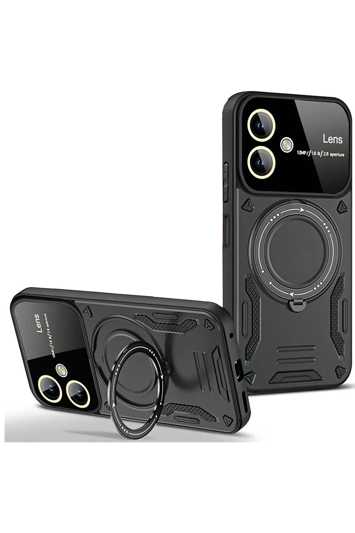 CepteToptan Samsung Galaxy A06 Kılıf Joy Lens Standlı Kapak - Siyah - 654372-9941