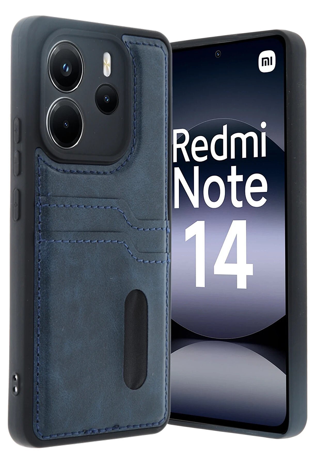 CepteToptan Xiaomi Redmi Note 14 4G Kılıf Sara Kartvizitli Deri Kılıf - Lacivert - DROPX7471-4329