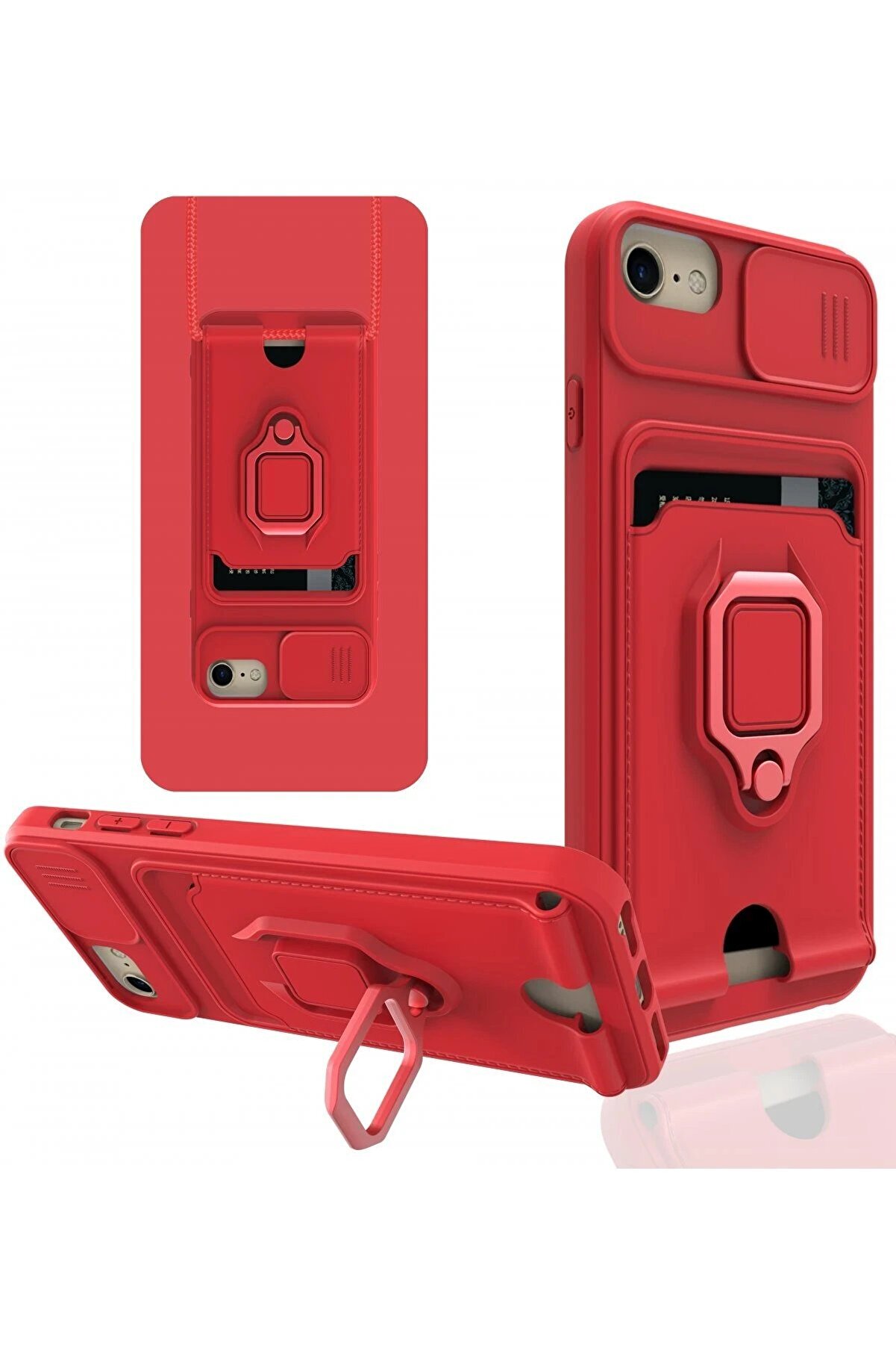 CepteToptan iPhone 6 Kılıf Zuma Kartvizitli Yüzüklü Silikon - Kırmızı - DROPX5118-4568