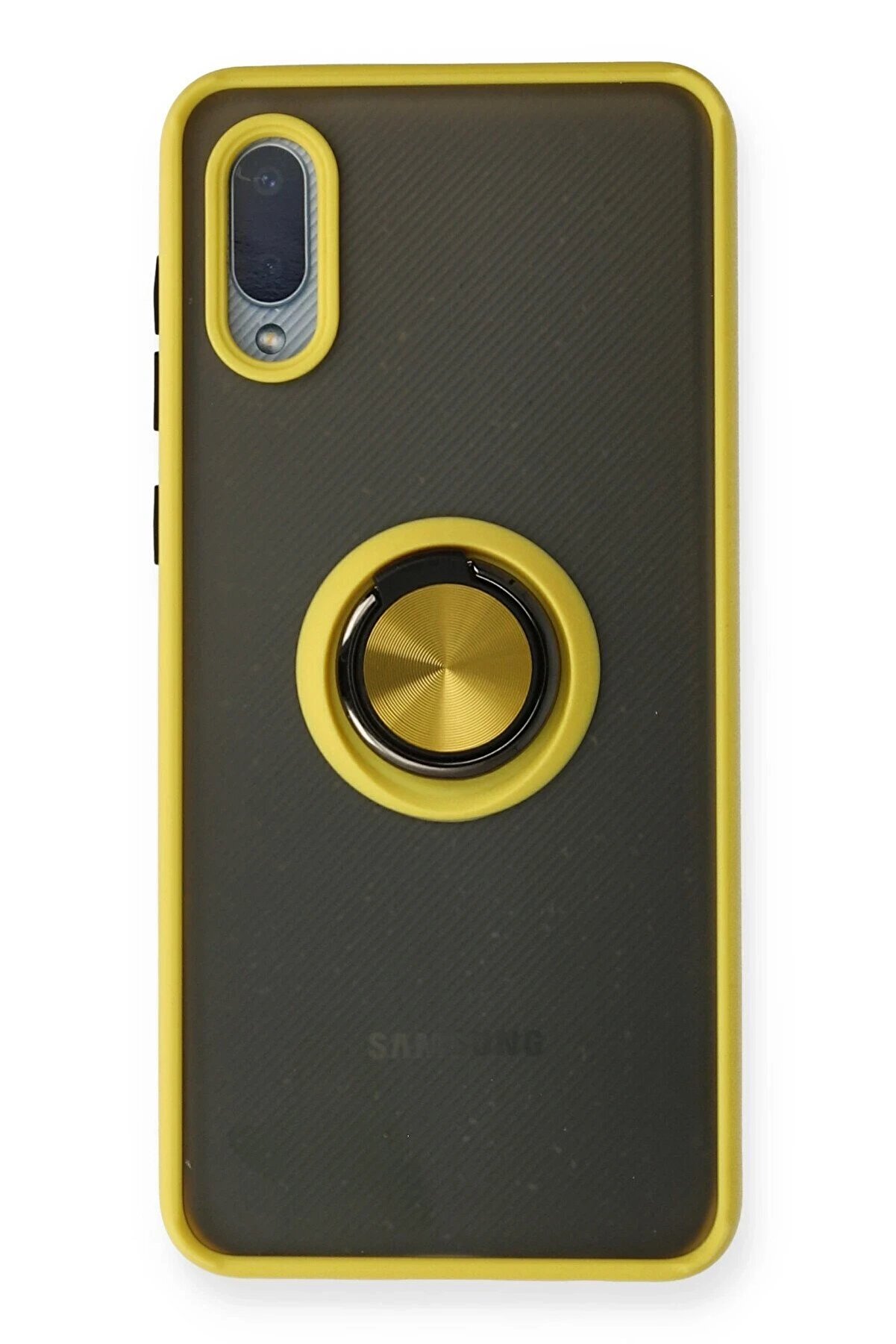 CepteToptan Samsung Galaxy A02 Kılıf Montreal Yüzüklü Silikon Kapak - Sarı - DROPX1398-5275
