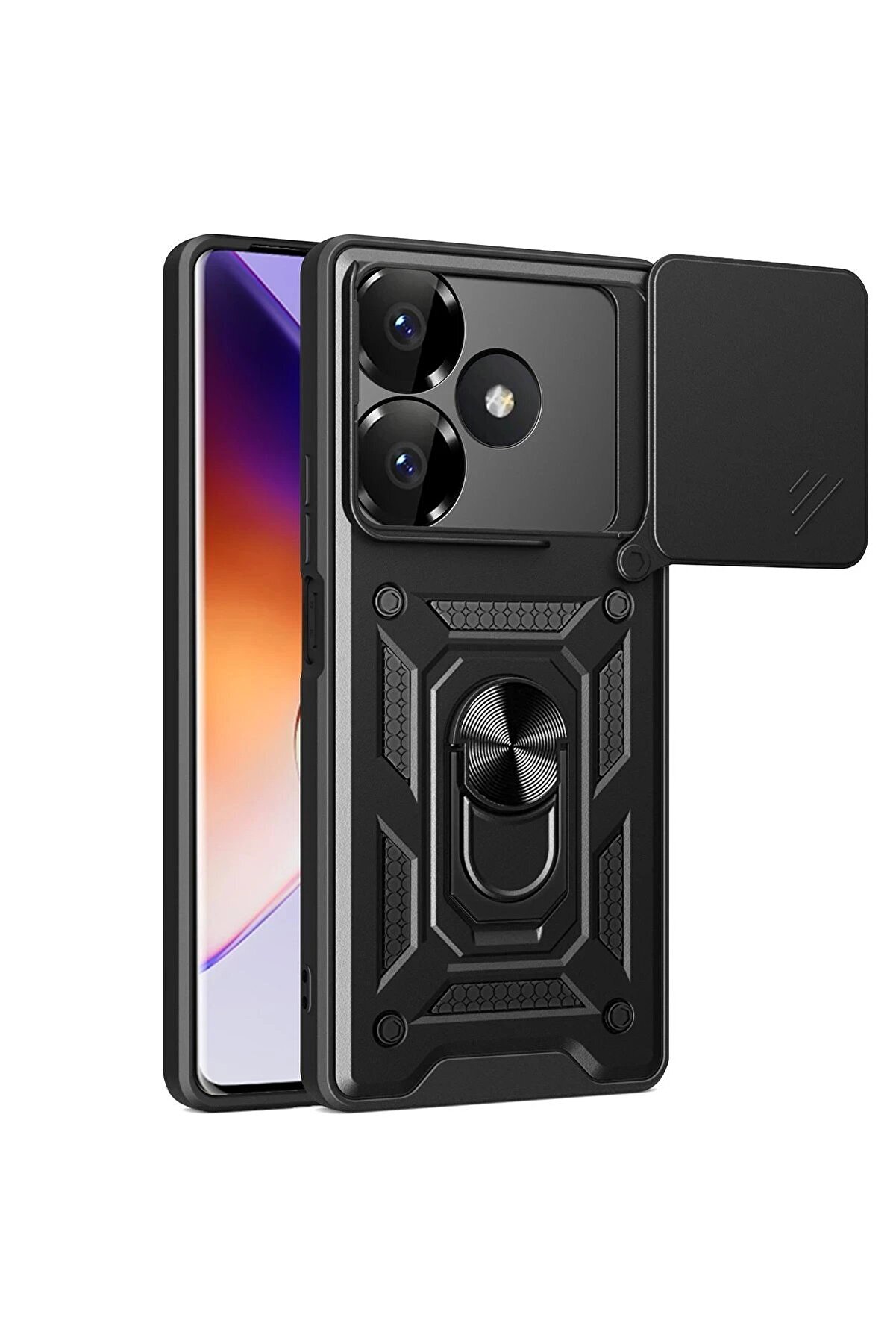 CepteToptan Xiaomi Redmi 13 4G Kılıf Pars Lens Yüzüklü Silikon - Siyah - DROPX4186-3579