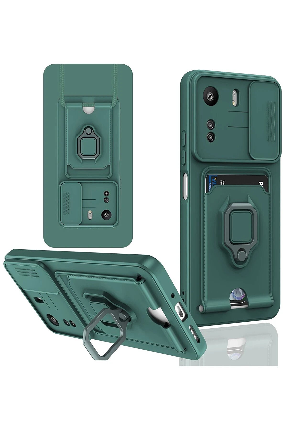 CepteToptan Xiaomi Redmi 13C Kılıf Zuma Kartvizitli Yüzüklü Silikon - Yeşil - DROPX1359-4819