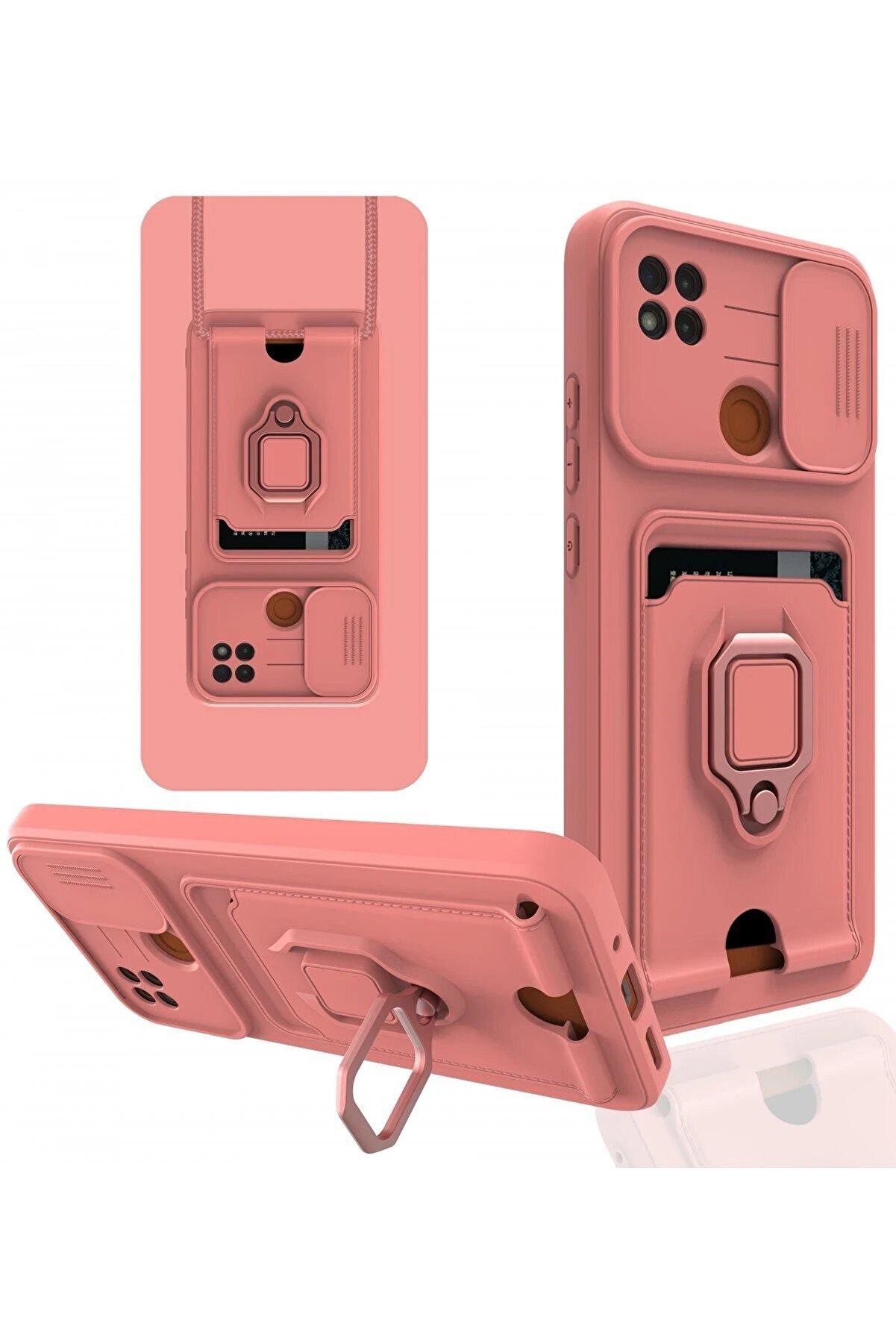 CepteToptan Xiaomi Redmi 9C Kılıf Zuma Kartvizitli Yüzüklü Silikon - Pembe - DROPX7491-9610