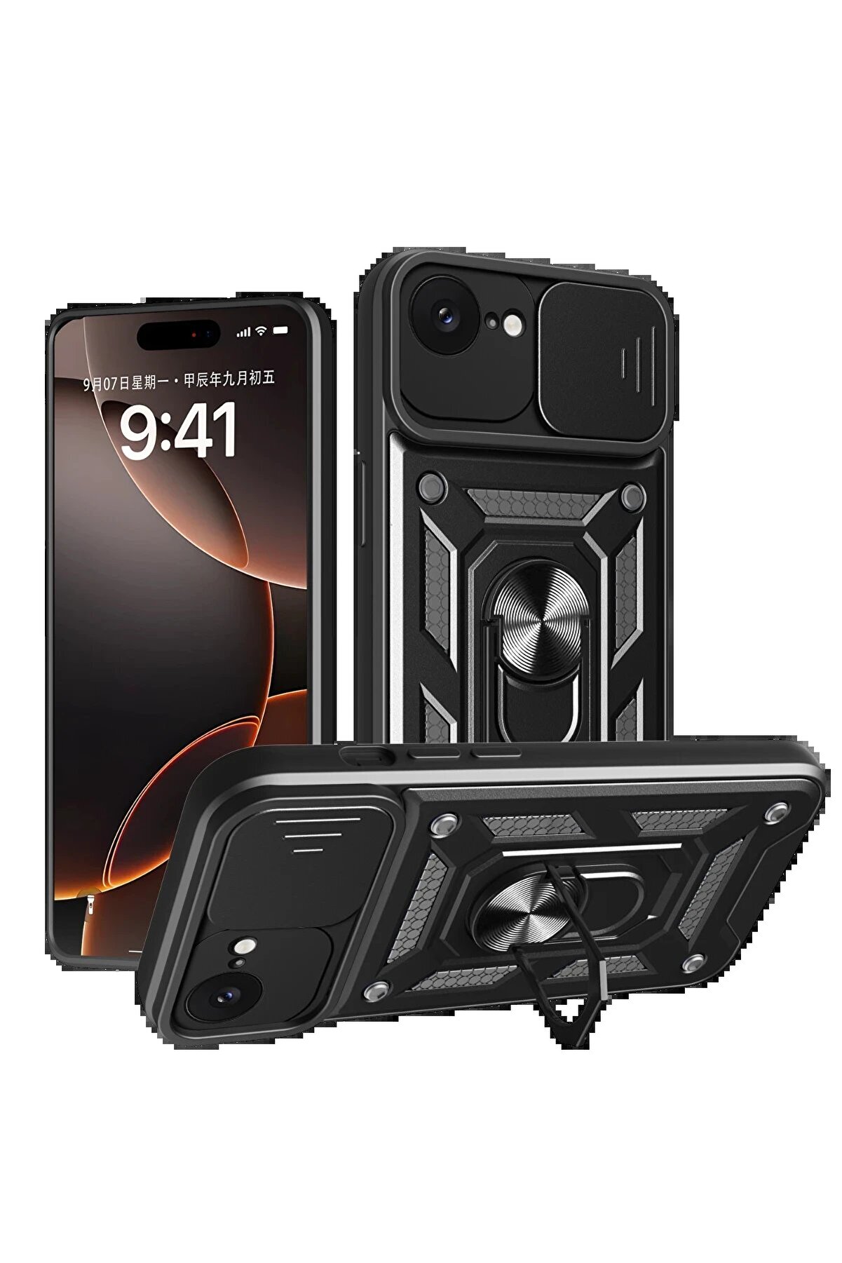 CepteToptan iPhone 16E Kılıf Pars Lens Yüzüklü Silikon - Siyah - DROPX1934-9802