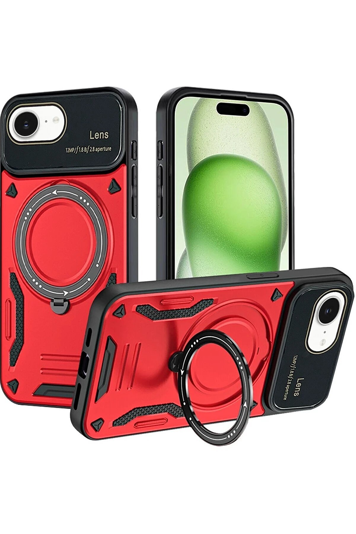 CepteToptan iPhone 16E Kılıf Joy Lens Standlı Kapak - Kırmızı - DROPX4277-4422