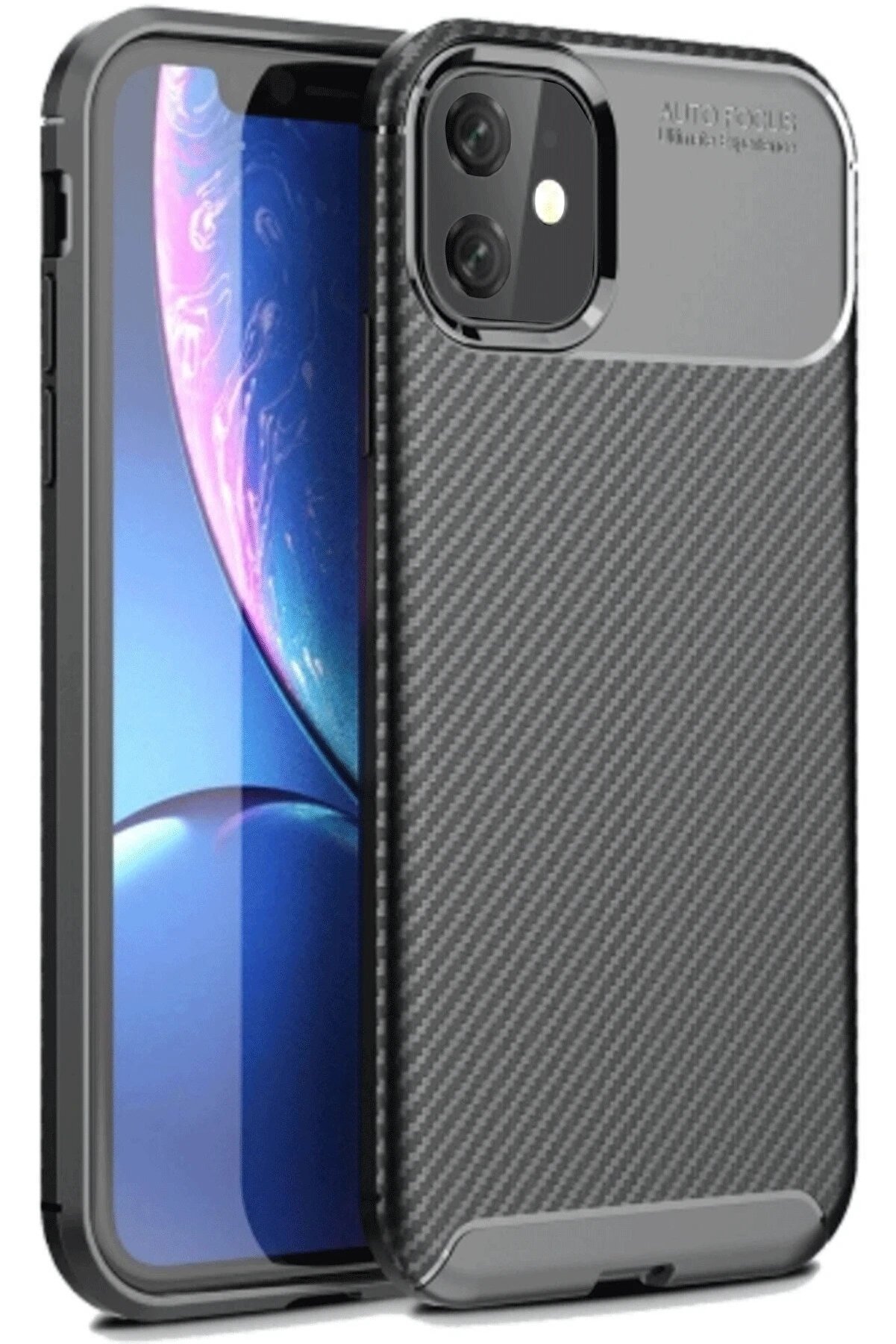 CepteToptan iPhone 11 Kılıf Auto Focus Karbon Kapak - Siyah - DROPX7258-6374
