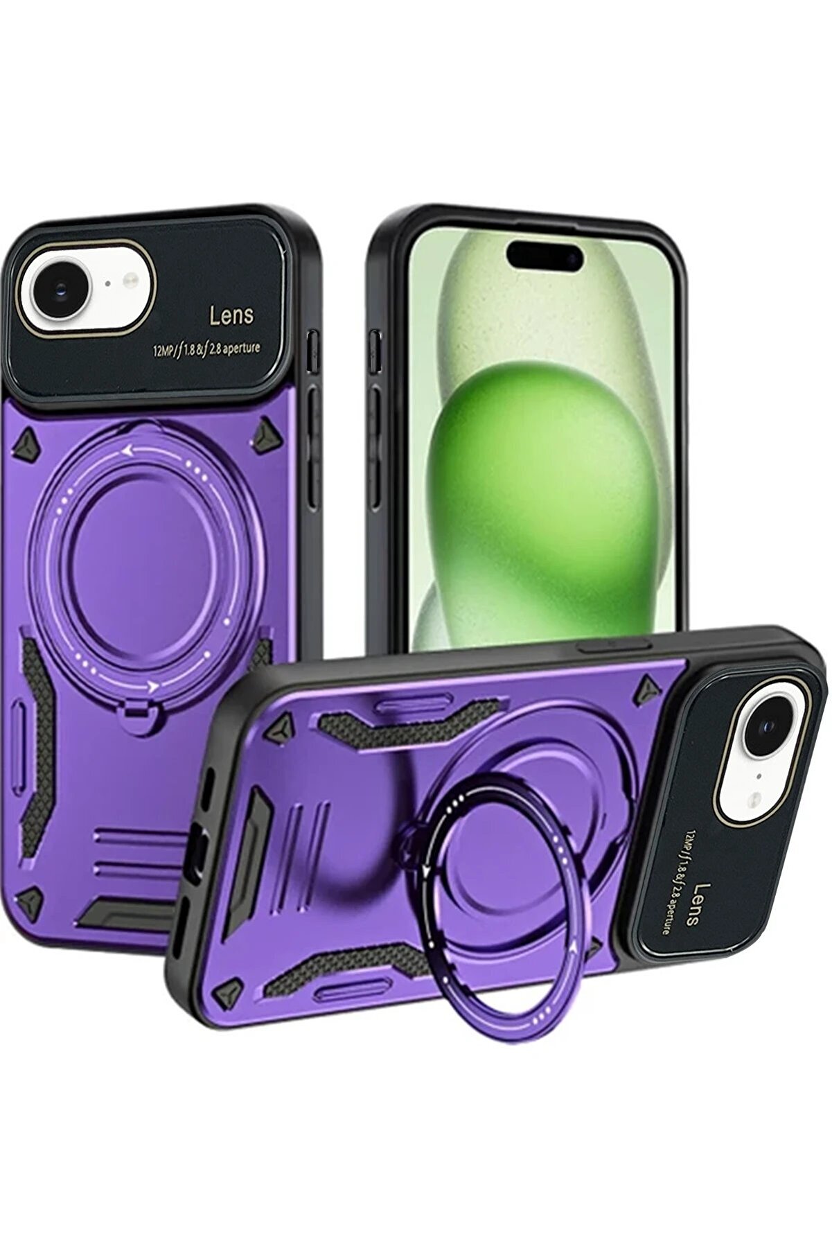 CepteToptan iPhone 16E Kılıf Joy Lens Standlı Kapak - Mor - DROPX1825-6140