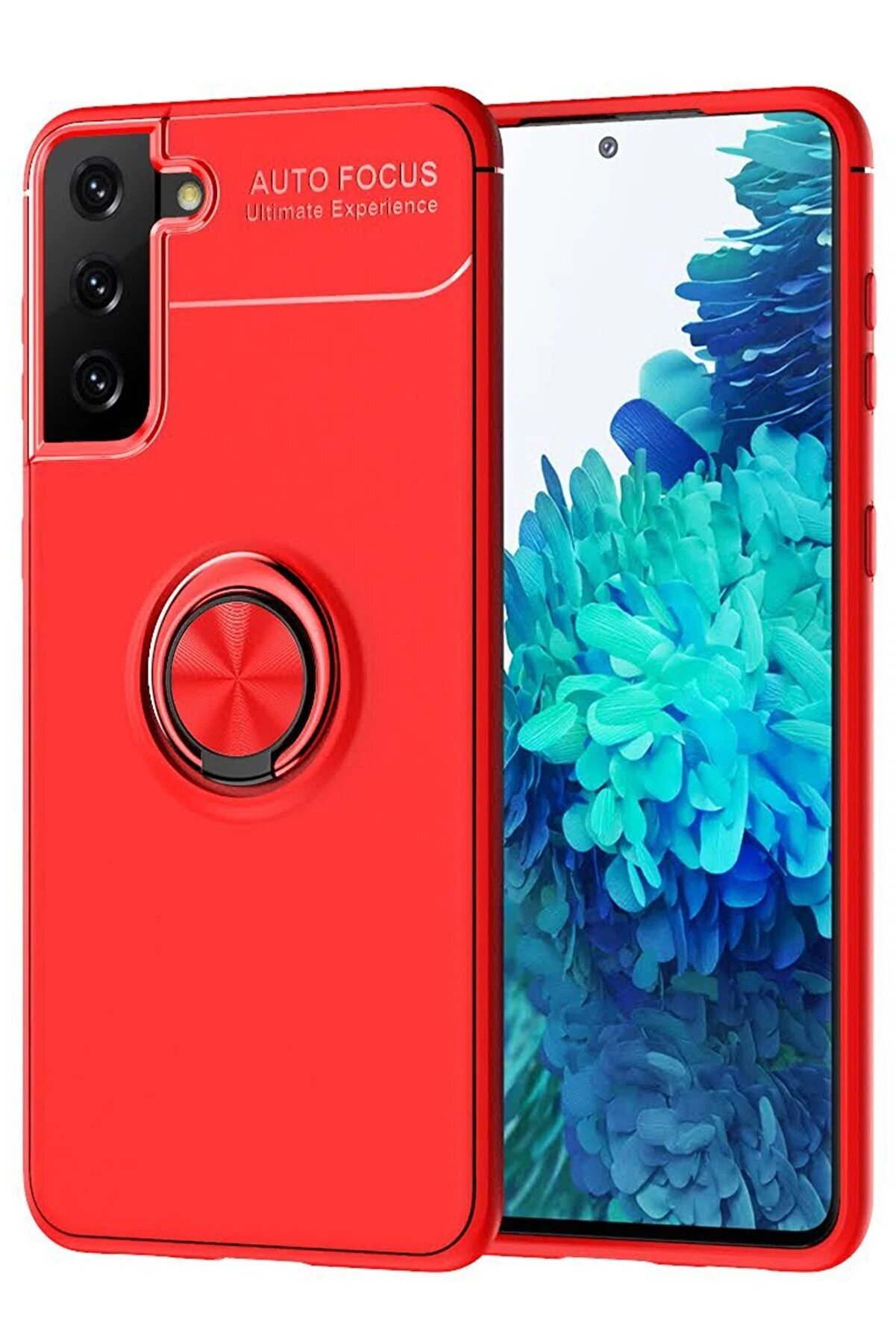 CepteToptan Samsung Galaxy S21 Plus Kılıf Range Yüzüklü Silikon - Kırmızı - DROPX1855-9476