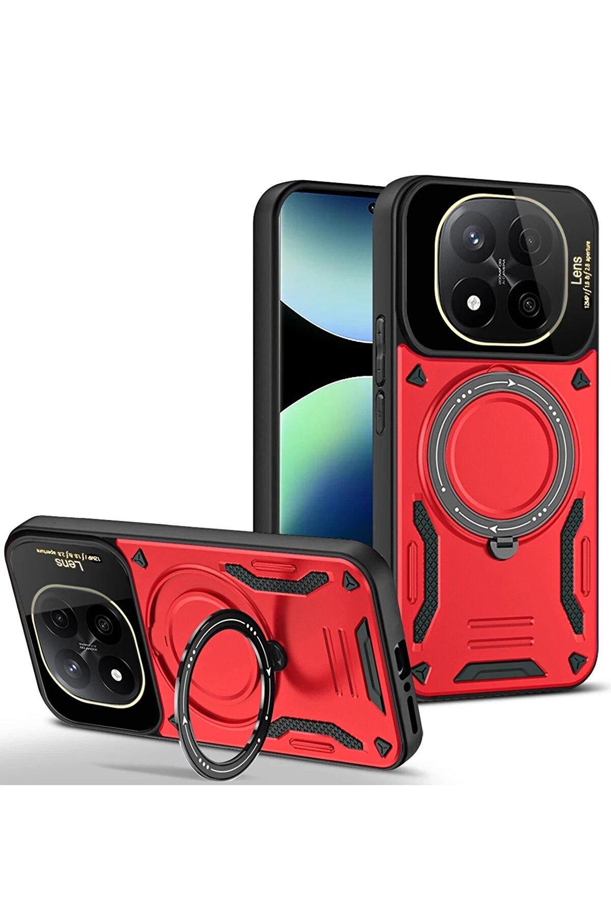 CepteToptan Xiaomi Redmi Note 14 Pro 4G Kılıf Joy Lens Standlı Kapak - Kırmızı - DROPX3255-5934