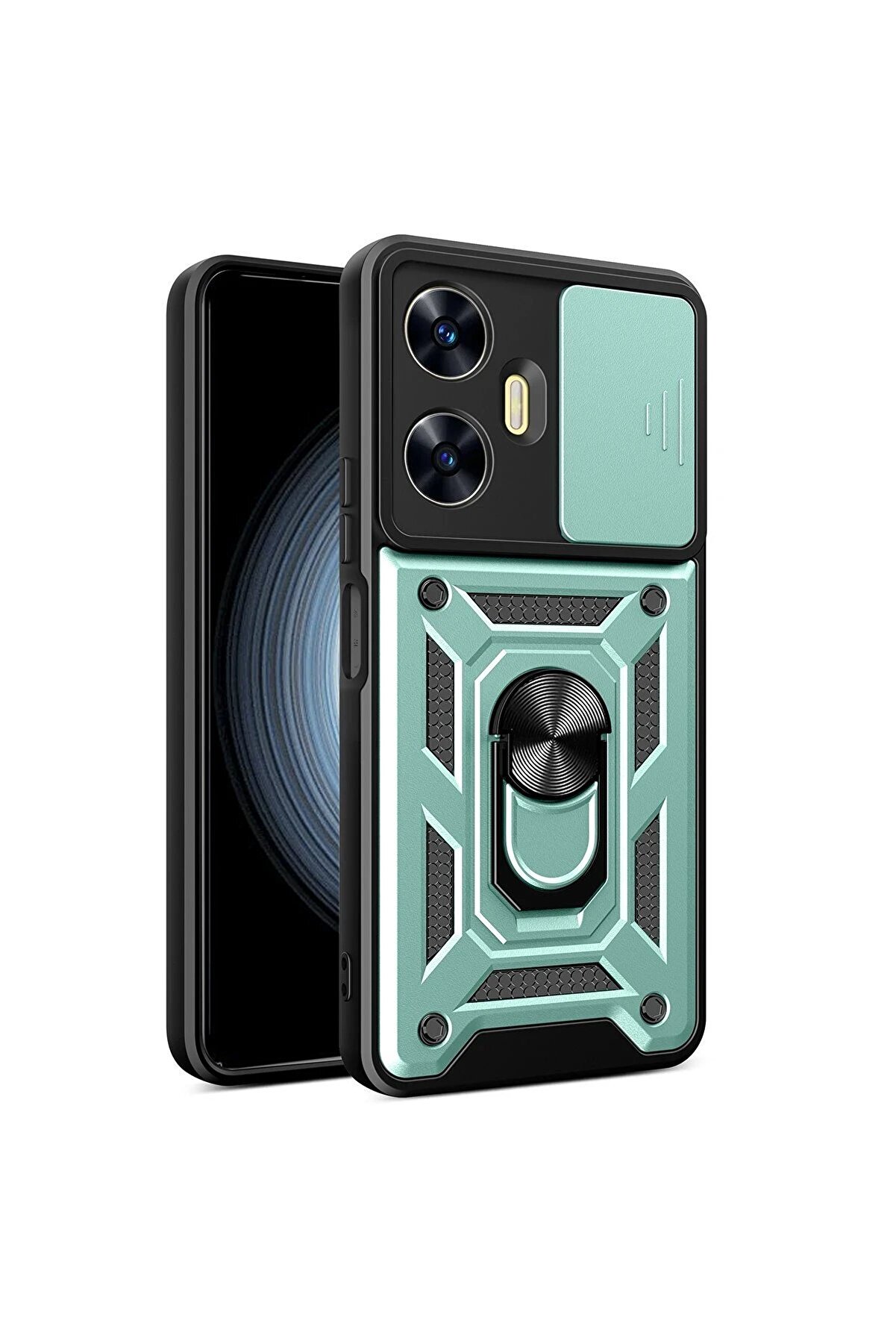 CepteToptan Realme C55 Kılıf Pars Lens Yüzüklü Silikon - Yeşil - DROPX7692-3548