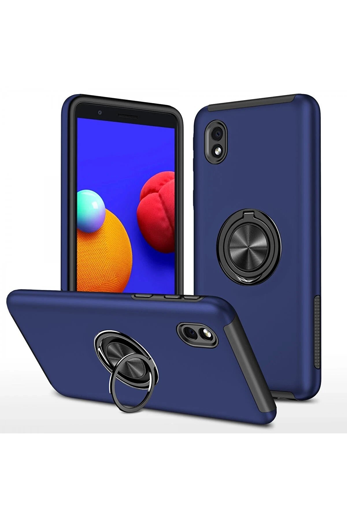 CepteToptan Samsung Galaxy A01 Core Kılıf Elit Yüzüklü Kapak - Lacivert - DROPX1292-5419