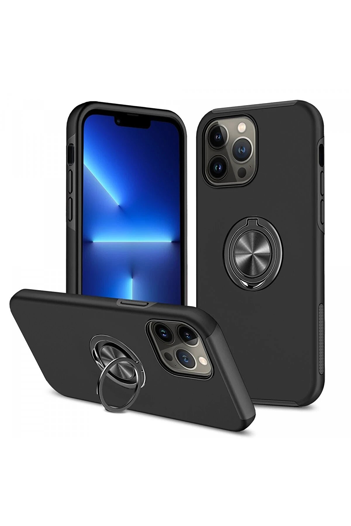 CepteToptan iPhone 13 Pro Kılıf Elit Yüzüklü Kapak - Siyah - DROPX7600-9337