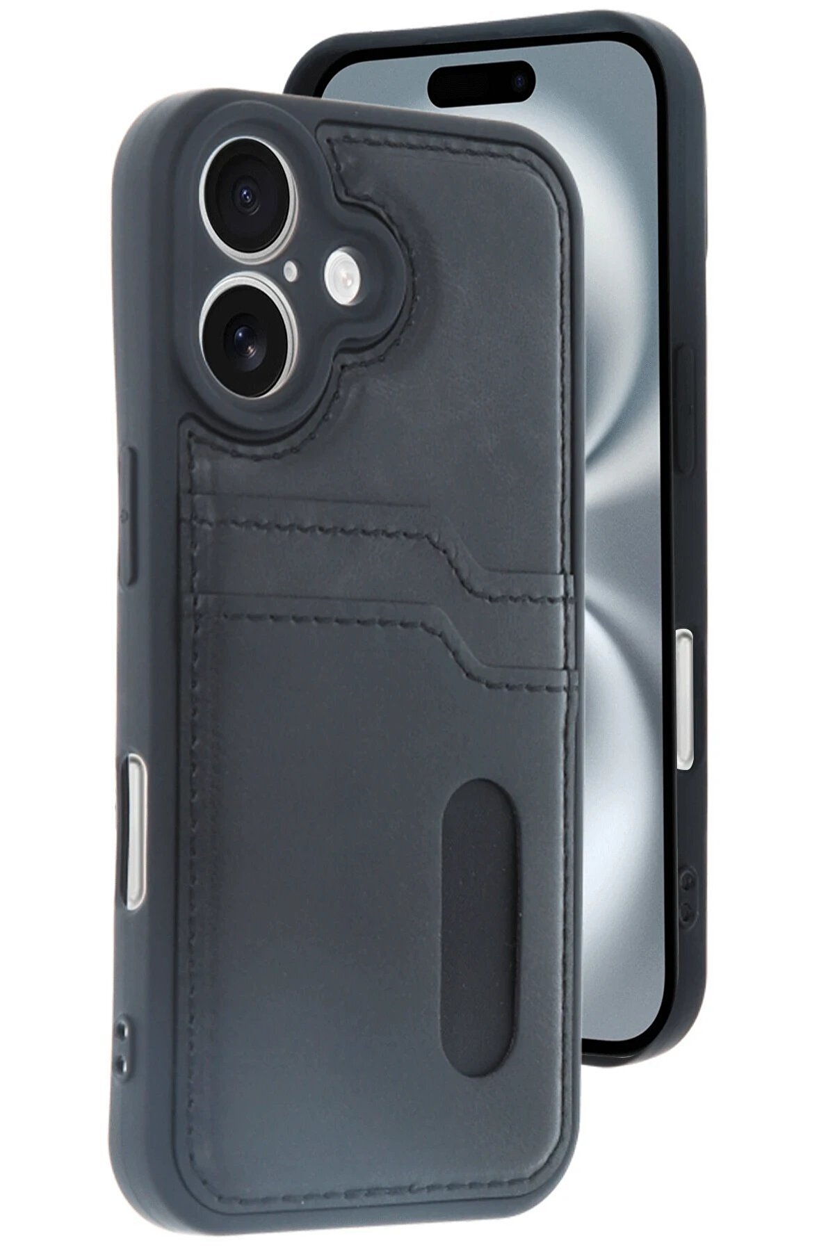 İphone 16 Kılıf Sara Kartvi̇zi̇tli̇ Deri̇ Kılıf - Si̇yah - Dropx1362-7987