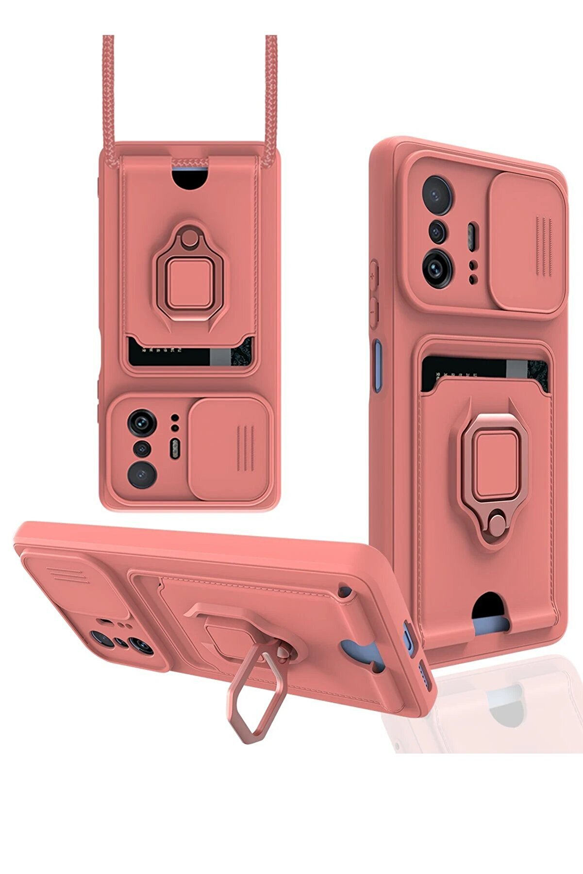 CepteToptan Xiaomi Mi 11T Pro Kılıf Zuma Kartvizitli Yüzüklü Silikon - Pembe - DROPX9866-3047