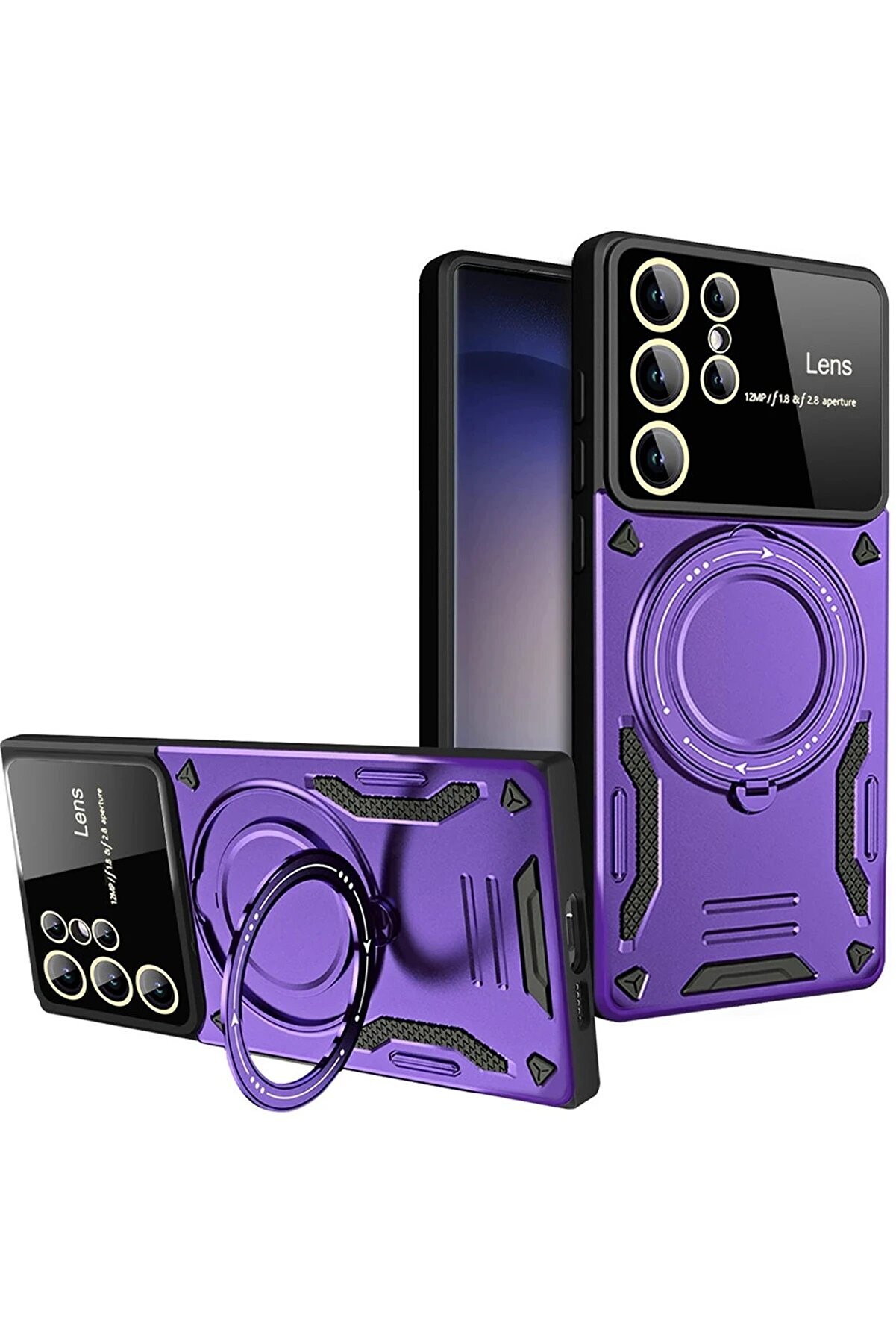 CepteToptan Samsung Galaxy S25 Ultra Kılıf Joy Lens Standlı Kapak - Mor - DROPX7720-7657