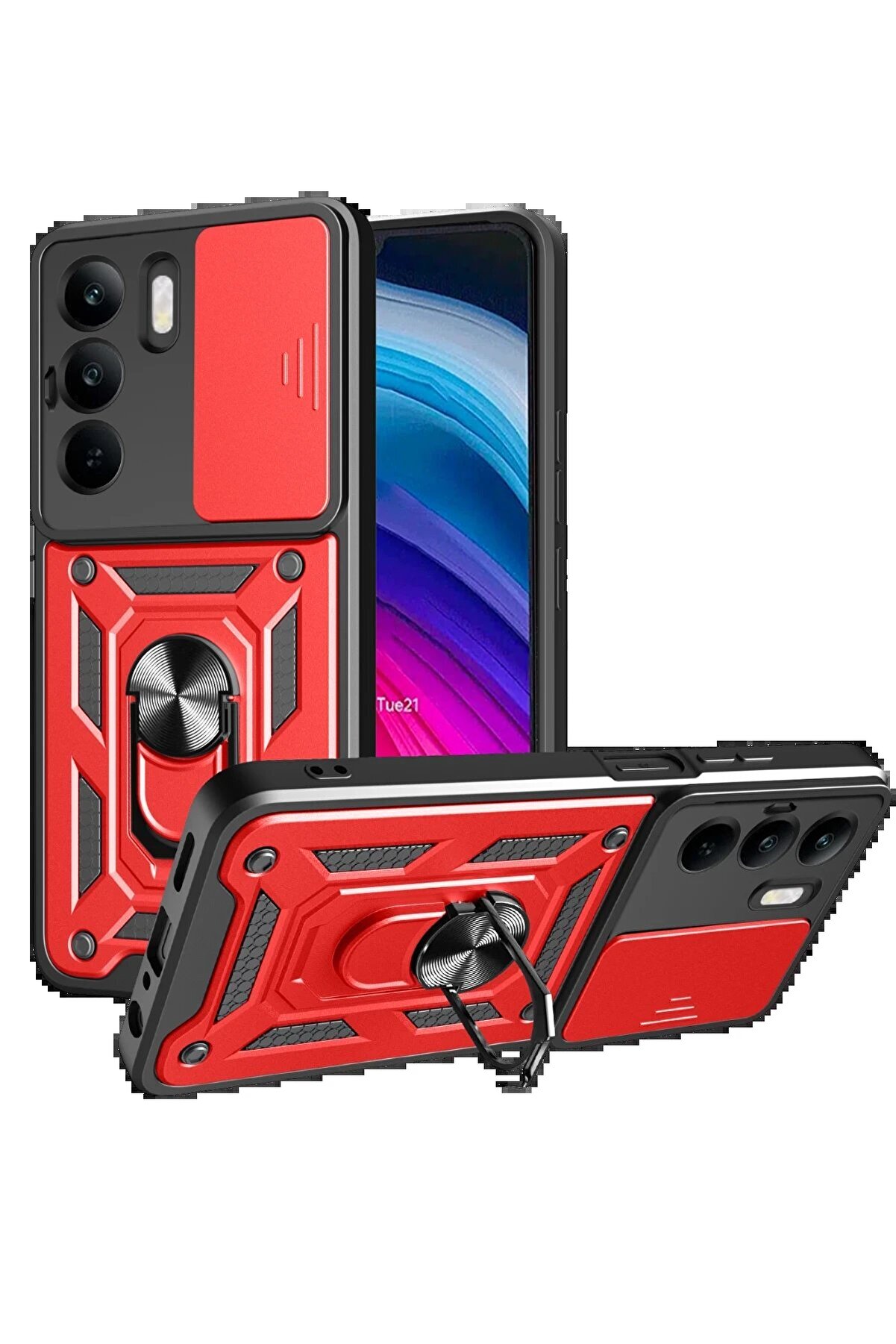 CepteToptan Realme C75 4G Kılıf Pars Lens Yüzüklü Silikon - Kırmızı - DROPX4828-5908