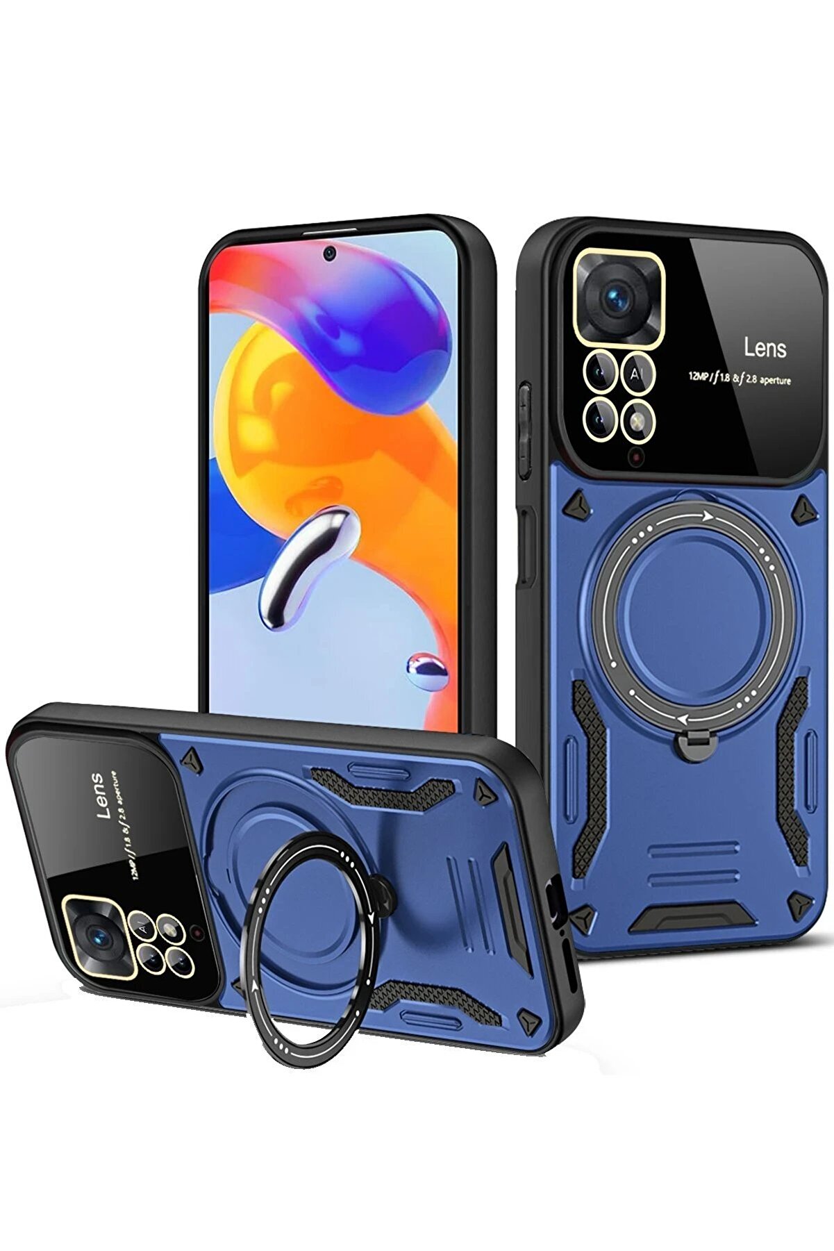 CepteToptan Xiaomi Redmi Note 12 Pro 4G Kılıf Joy Lens Standlı Kapak - Lacivert - DROPX2341-1040