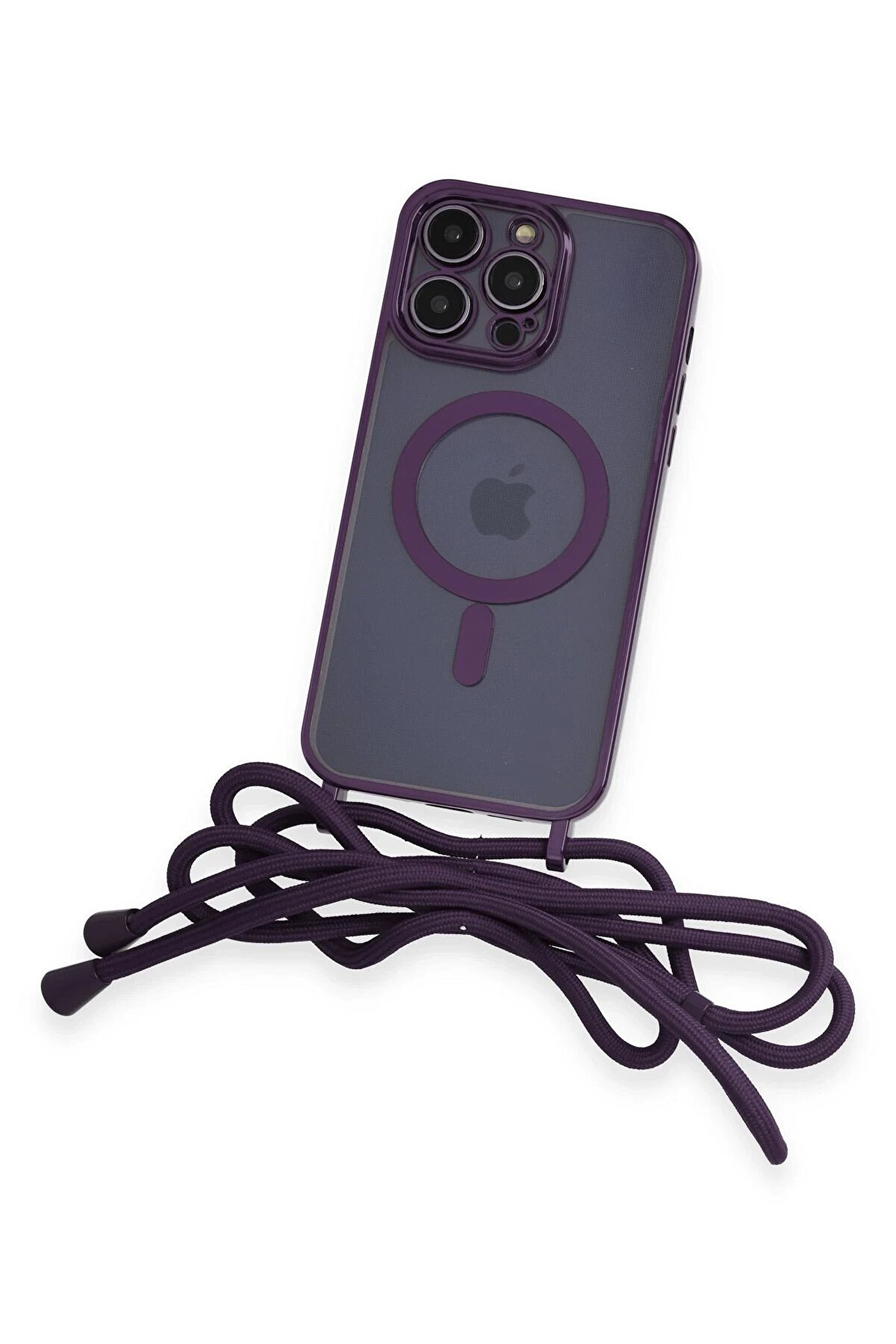 İphone 14 Pro Kılıf Di̇vo Lazer Askılı Magsafe Kapak - Deri̇n Mor - Dropx7556-6716