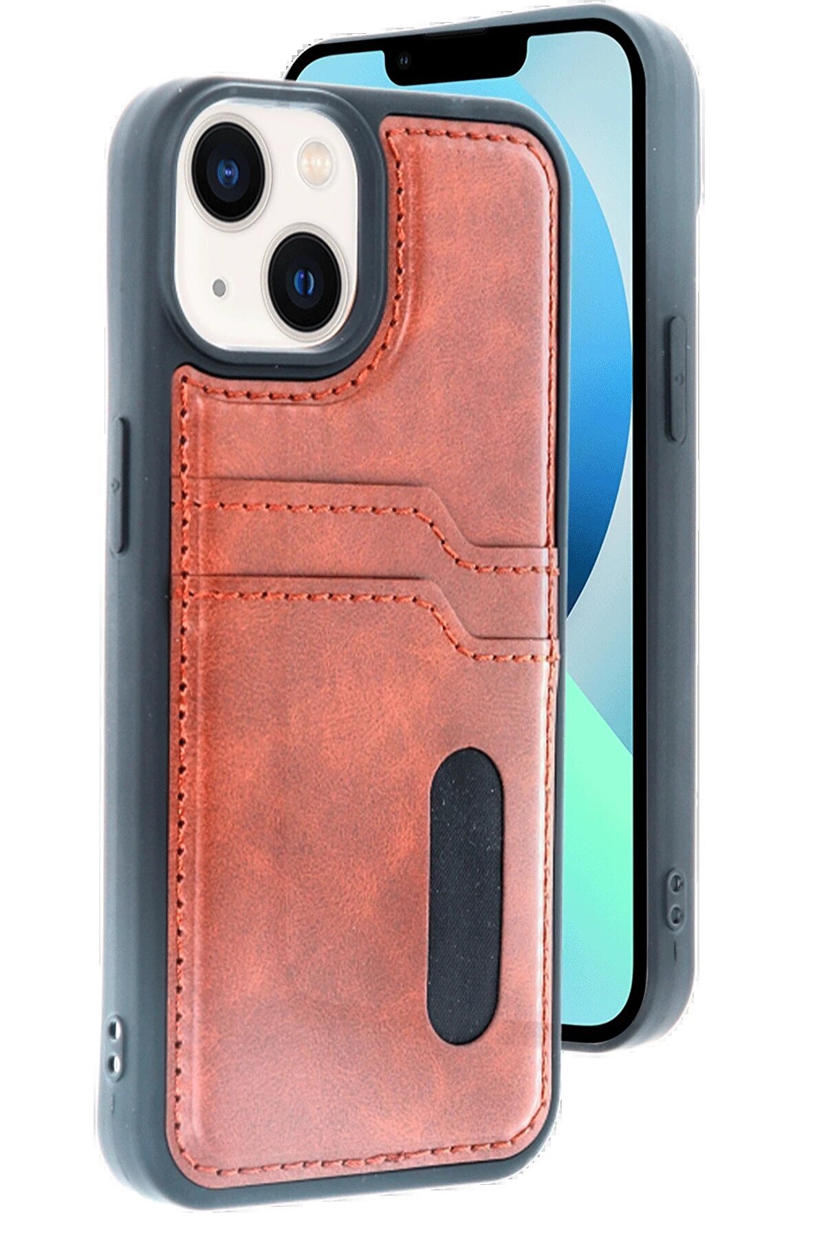 CepteToptan iPhone 14 Kılıf Sara Kartvizitli Deri Kılıf - Taba - DROPX8699-2830