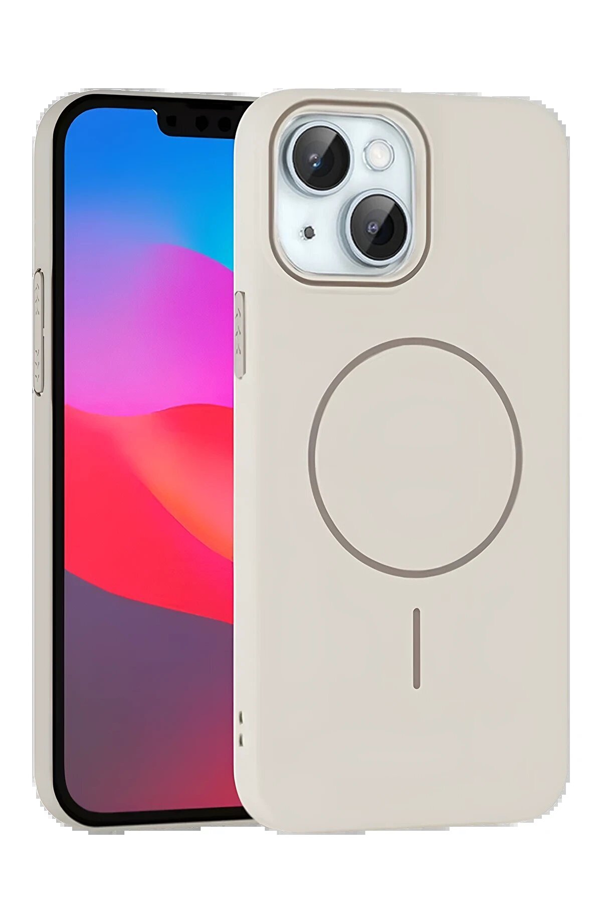 CepteToptan iPhone 15 Plus Broş Magsafe Kapak - Krem - DROPX9952-8113