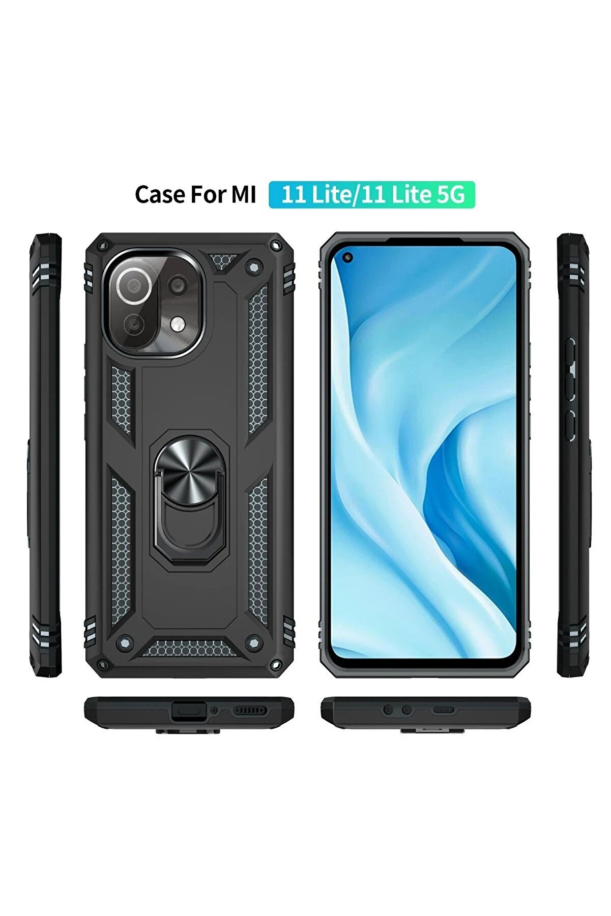 Xi̇aomi̇ Mi̇ 11 Li̇te Kılıf Sofya Yüzüklü Si̇li̇kon Kapak - Si̇yah - Dropx4445-2651