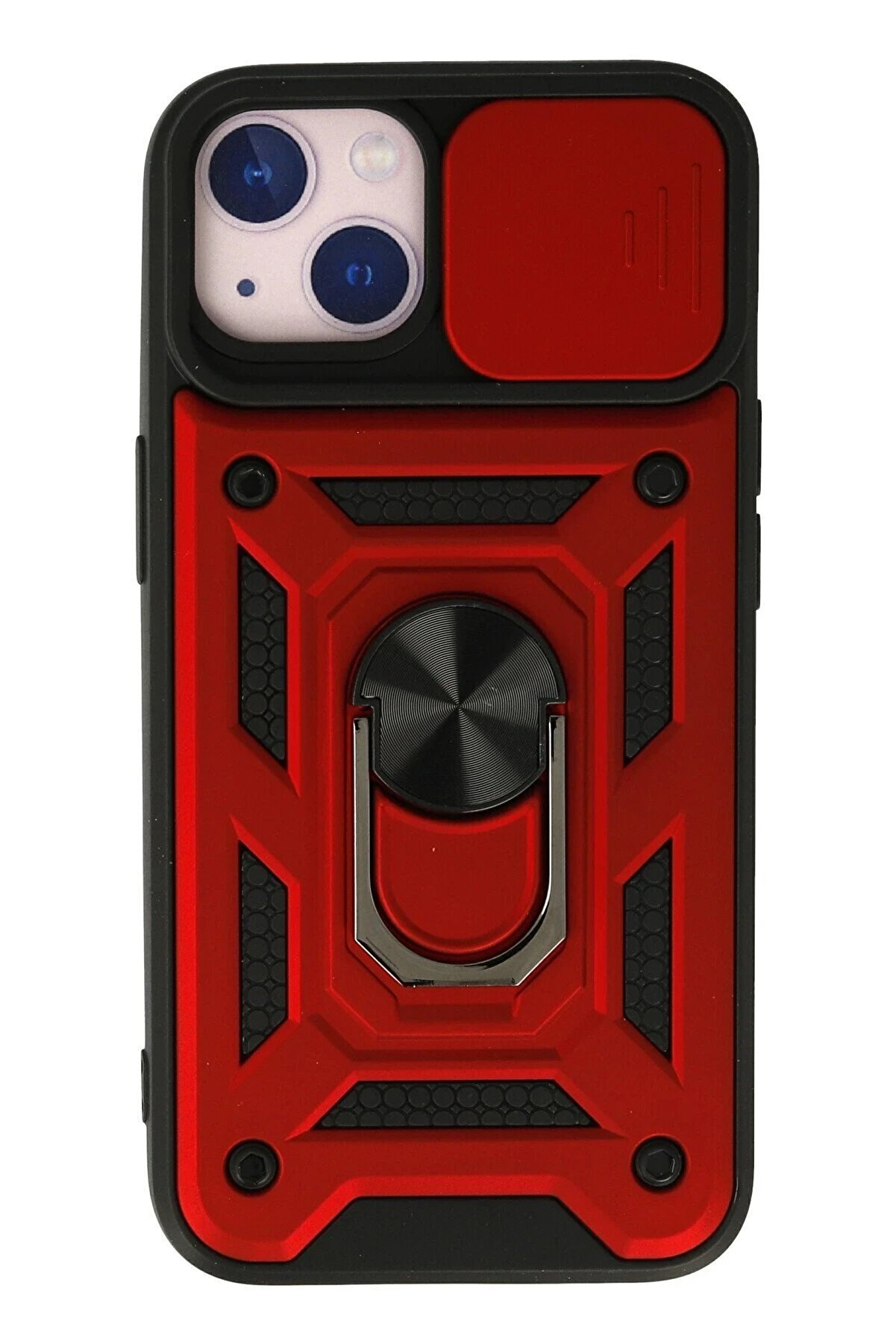 CepteToptan iPhone 15 Kılıf Pars Lens Yüzüklü Silikon - Kırmızı - DROPX7050-2838