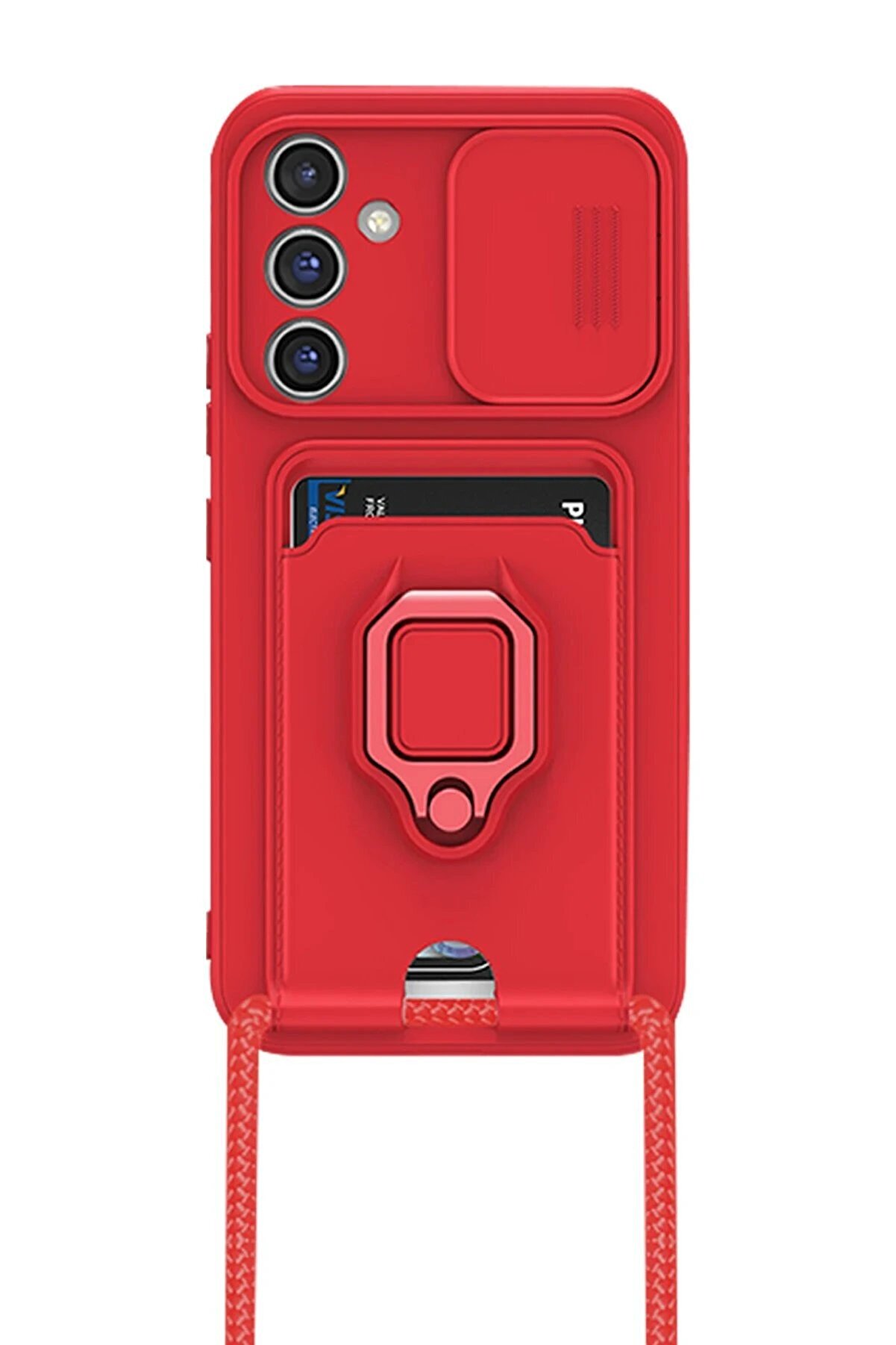 CepteToptan Samsung Galaxy A25 5G Kılıf Zuma Kartvizitli Yüzüklü Silikon - Kırmızı - DROPX1249-9191