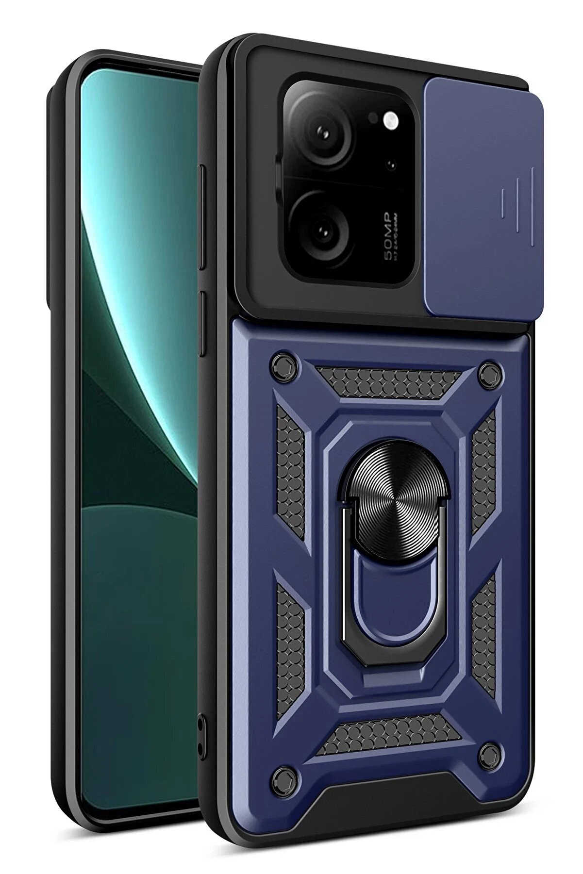 CepteToptan Xiaomi Mi 13T Pro Kılıf Pars Lens Yüzüklü Silikon - Lacivert - DROPX7674-2423