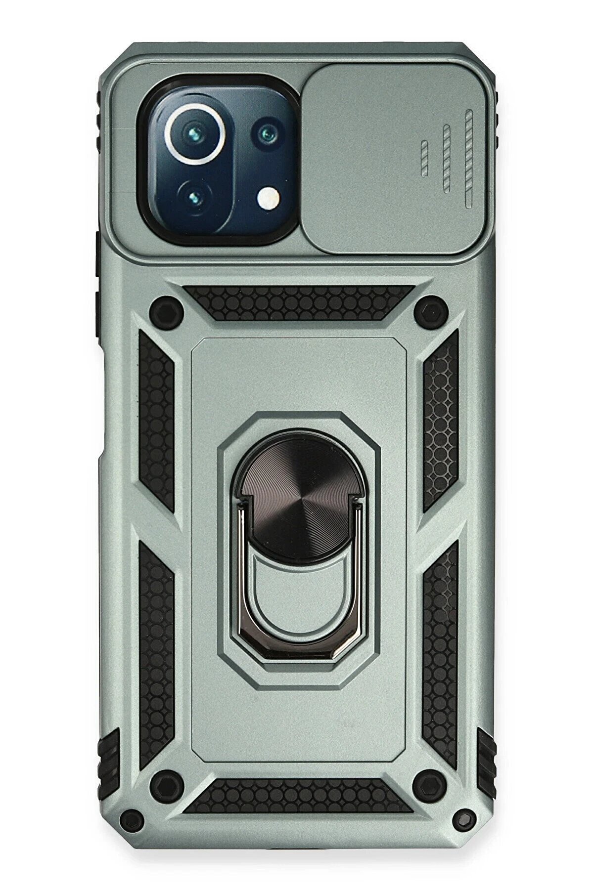 CepteToptan Xiaomi Mİ 11 Lite Kılıf Pars Lens Yüzüklü Silikon - Yeşil - DROPX2244-3360