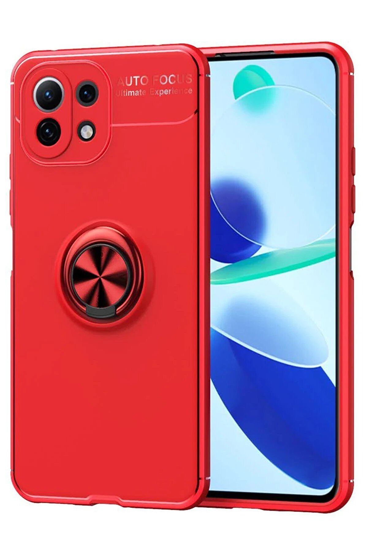 CepteToptan Xiaomi Mİ 11 Lite Kılıf Range Yüzüklü Silikon - Kırmızı - DROPX4072-6846