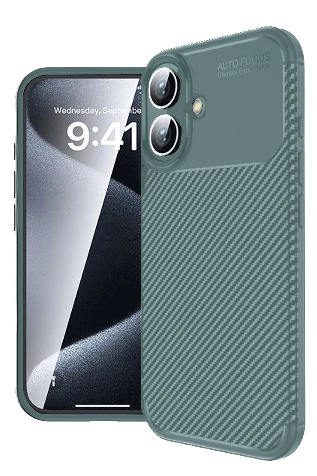 CepteToptan iPhone 16 Kılıf Auto Focus Karbon Kapak - Koyu Yeşil - DROPX7883-7043