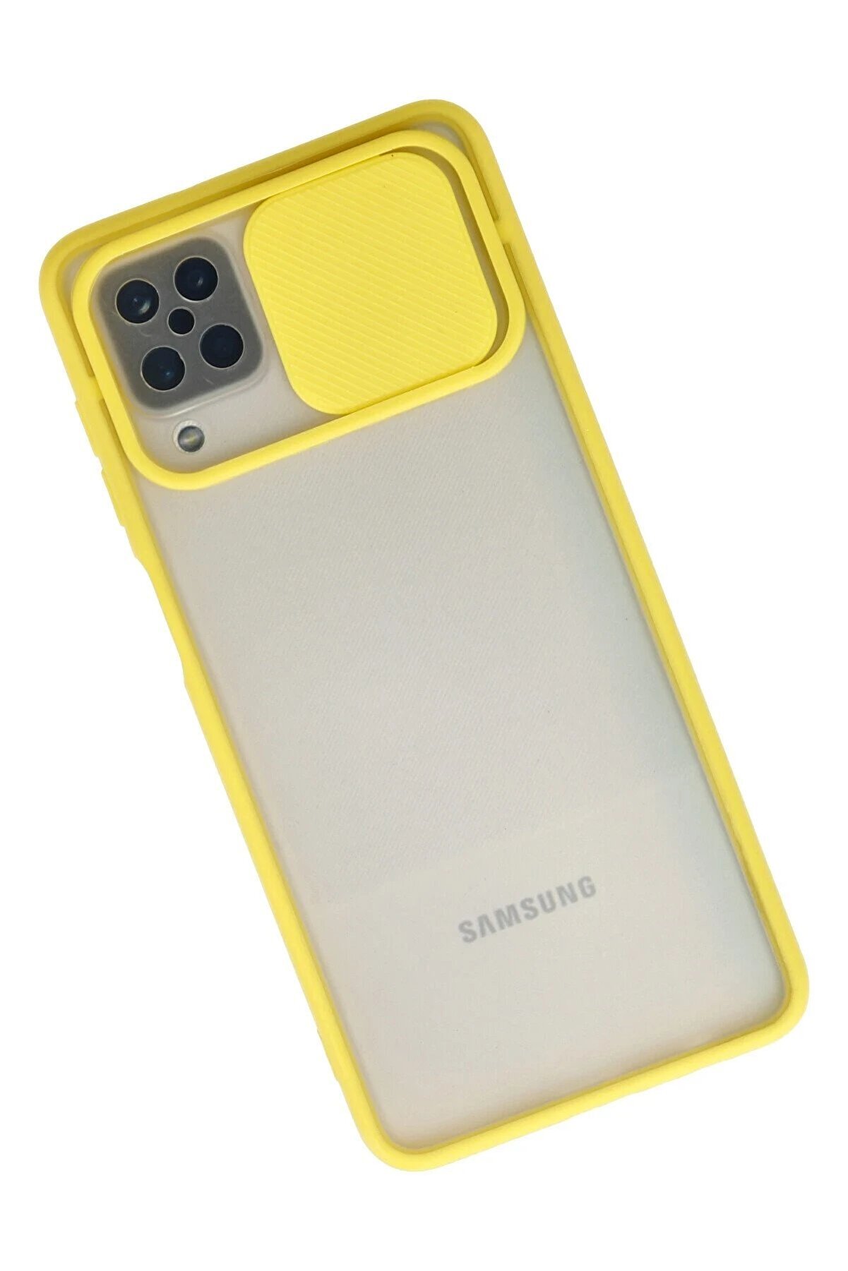 Samsung Galaxy A12 Kılıf Palm Buzlu Kamera Sürgülü Si̇li̇kon - Sarı - Dropx6198-6966