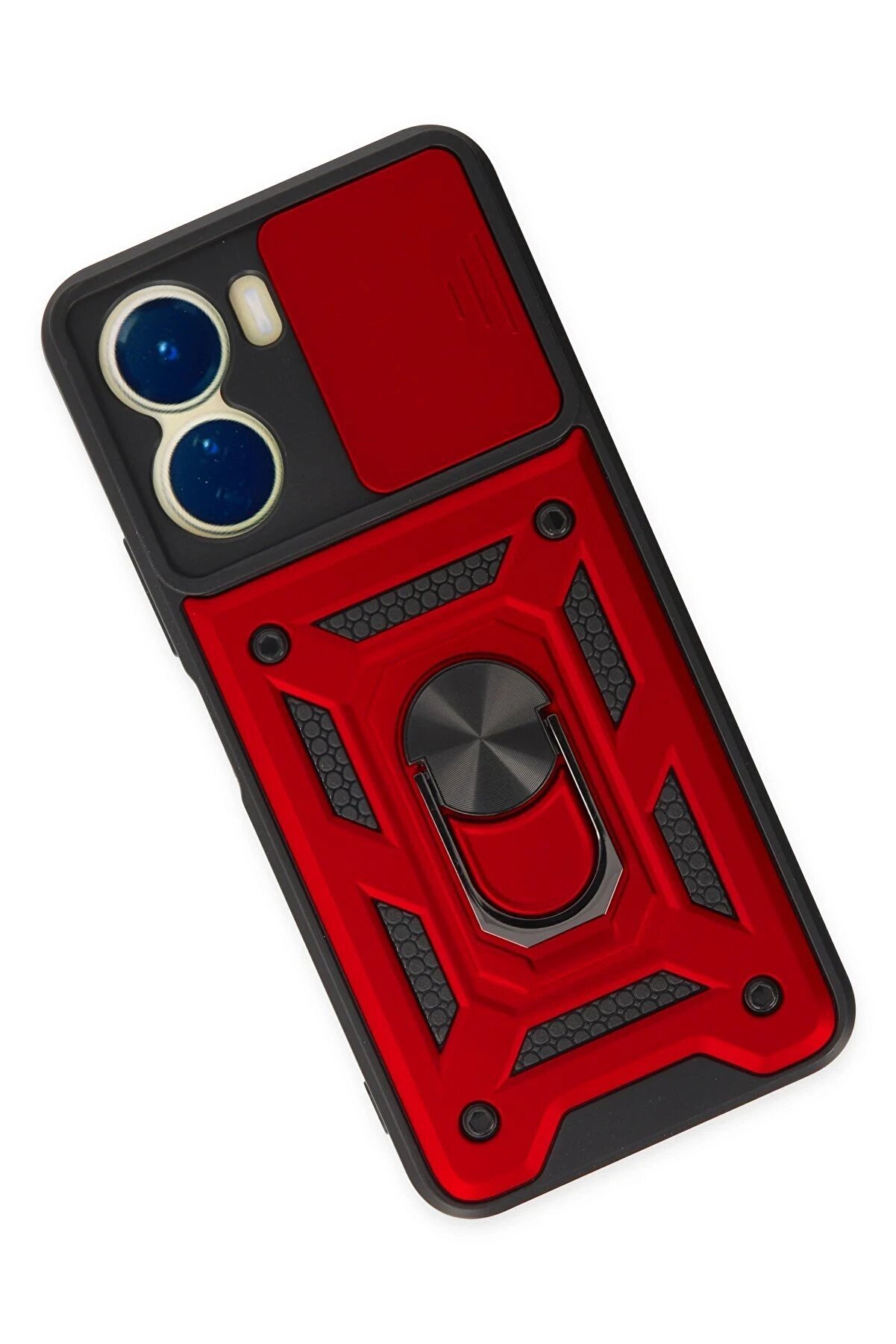 Vi̇vo Y16 Kılıf Pars Lens Yüzüklü Si̇li̇kon - Kırmızı - Dropx3674-3544