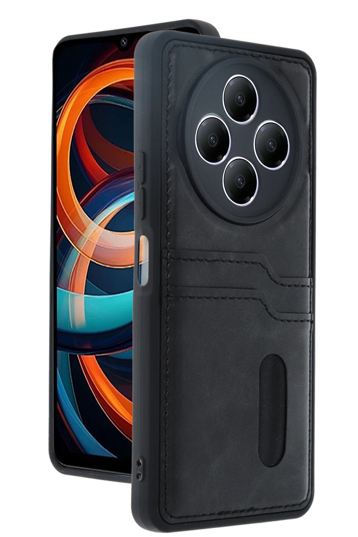 CepteToptan Xiaomi Redmi 14C Kılıf Sara Kartvizitli Deri Kılıf - Siyah - DROPX1619-1569