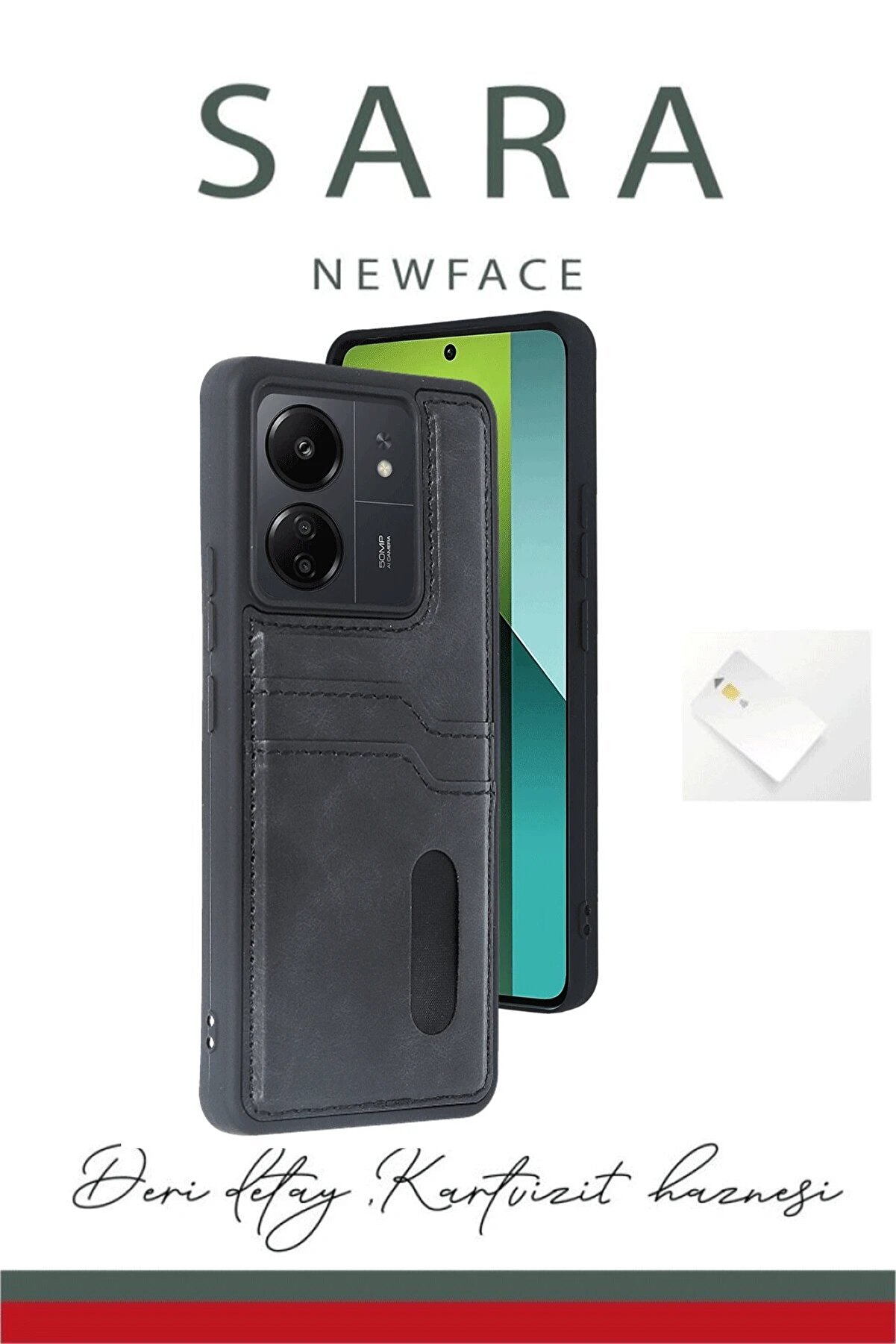 Xi̇aomi̇ Redmi̇ 13C Kılıf Sara Kartvi̇zi̇tli̇ Deri̇ Kılıf - Si̇yah - Dropx3501-6991