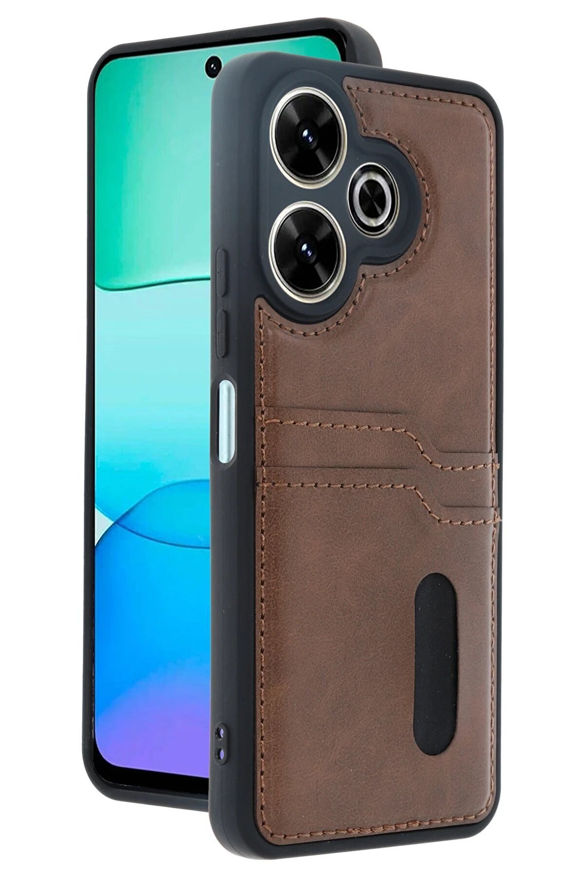 Xi̇aomi̇ Redmi̇ 13 4G Kılıf Sara Kartvi̇zi̇tli̇ Deri̇ Kılıf - Taba - Dropx2142-5329