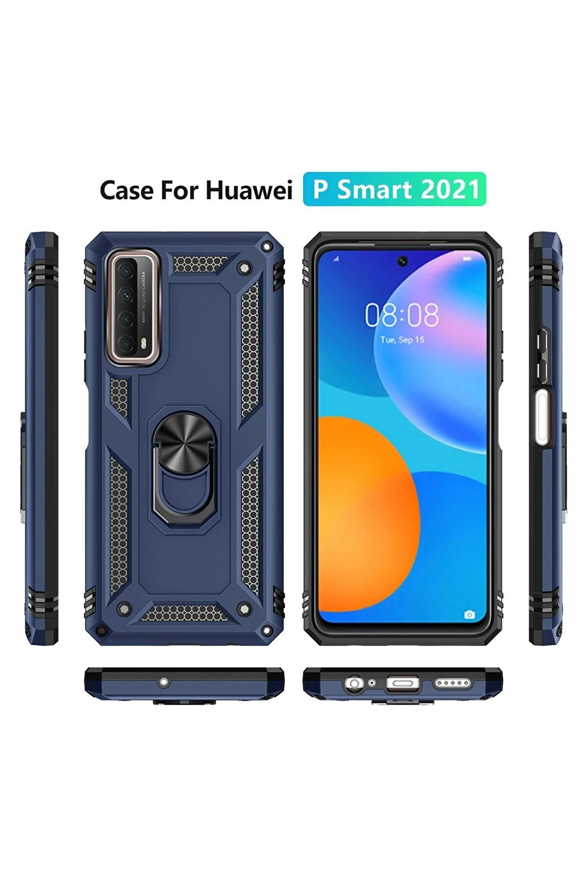 Huawei̇ P Smart 2021 Kılıf Sofya Yüzüklü Si̇li̇kon Kapak - Laci̇vert - Dropx2847-8880