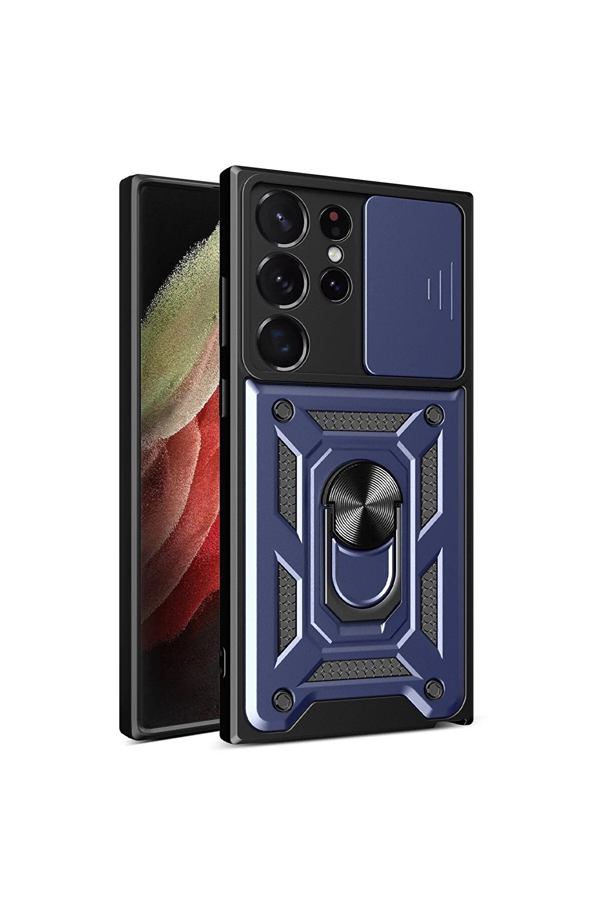 CepteToptan Samsung Galaxy S23 Ultra Kılıf Pars Lens Yüzüklü Silikon - Lacivert - DROPX4031-3156