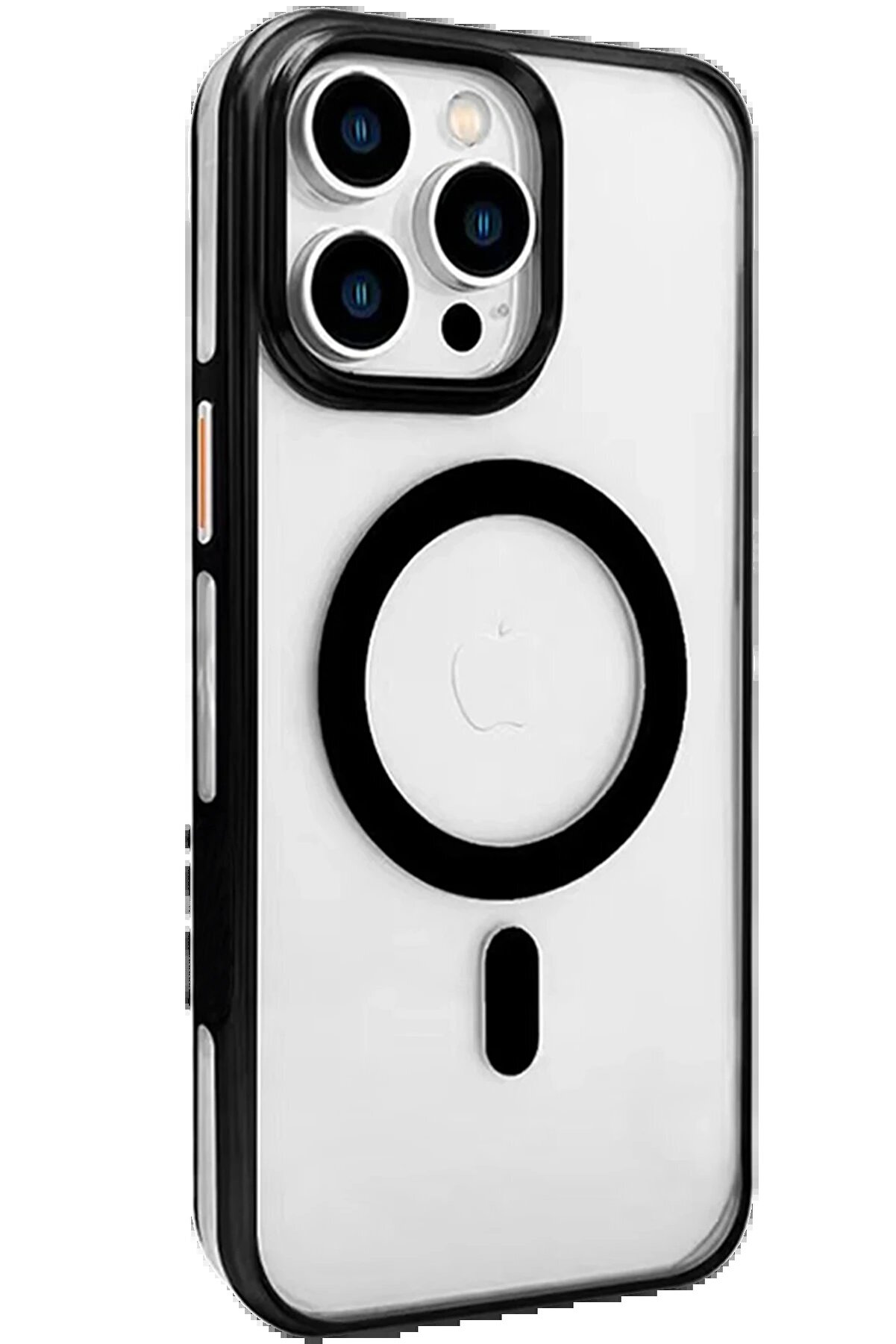 CepteToptan iPhone 15 Pro Max Gleam PC Sert Magsafe Kılıf - Şeffaf-Siyah - DROPX8466-6958