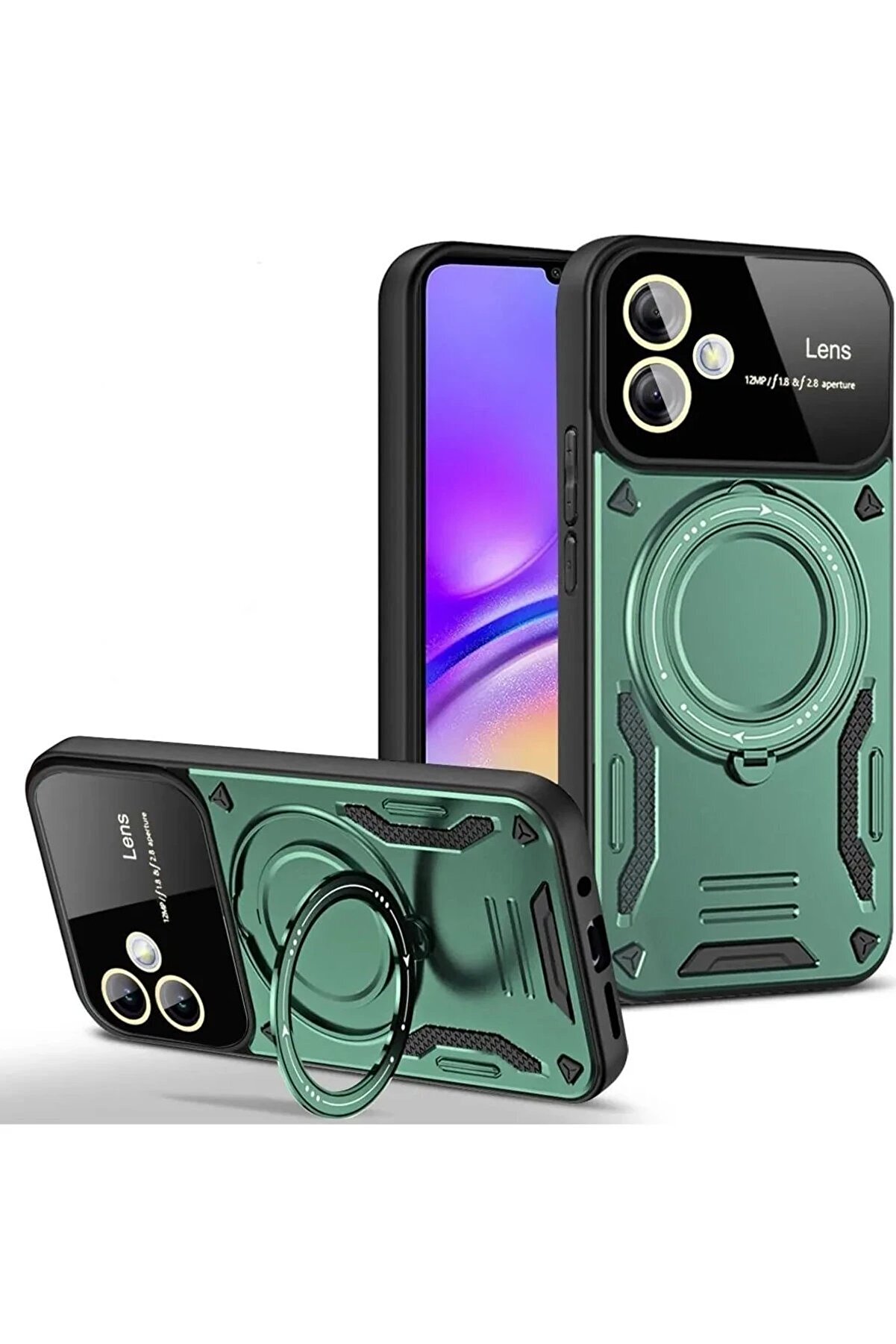 CepteToptan Samsung Galaxy A06 Kılıf Joy Lens Standlı Kapak - Koyu Yeşil - DROPX7207-8667