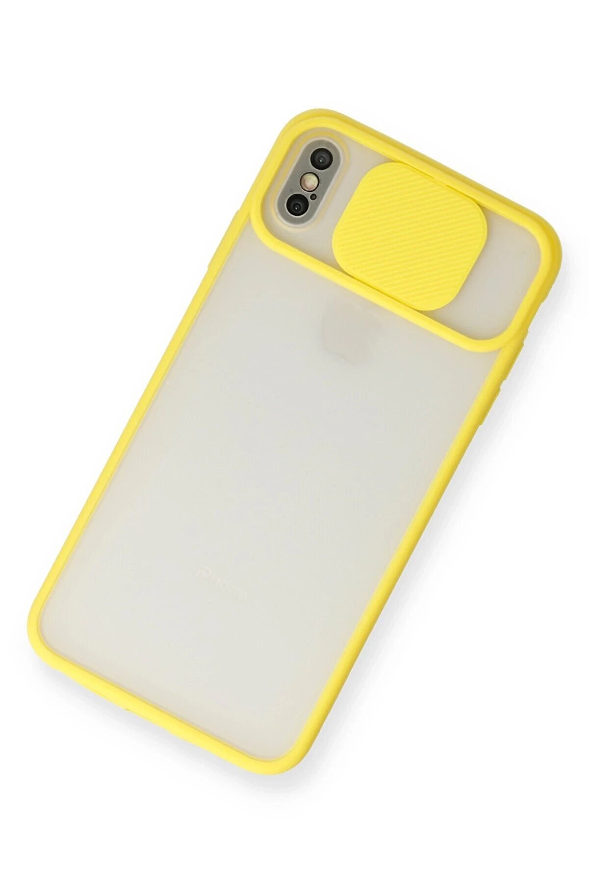 İphone X Kılıf Palm Buzlu Kamera S&uuml;rg&uuml;l&uuml; Si̇li̇kon - Sarı - Dropx4056-7393