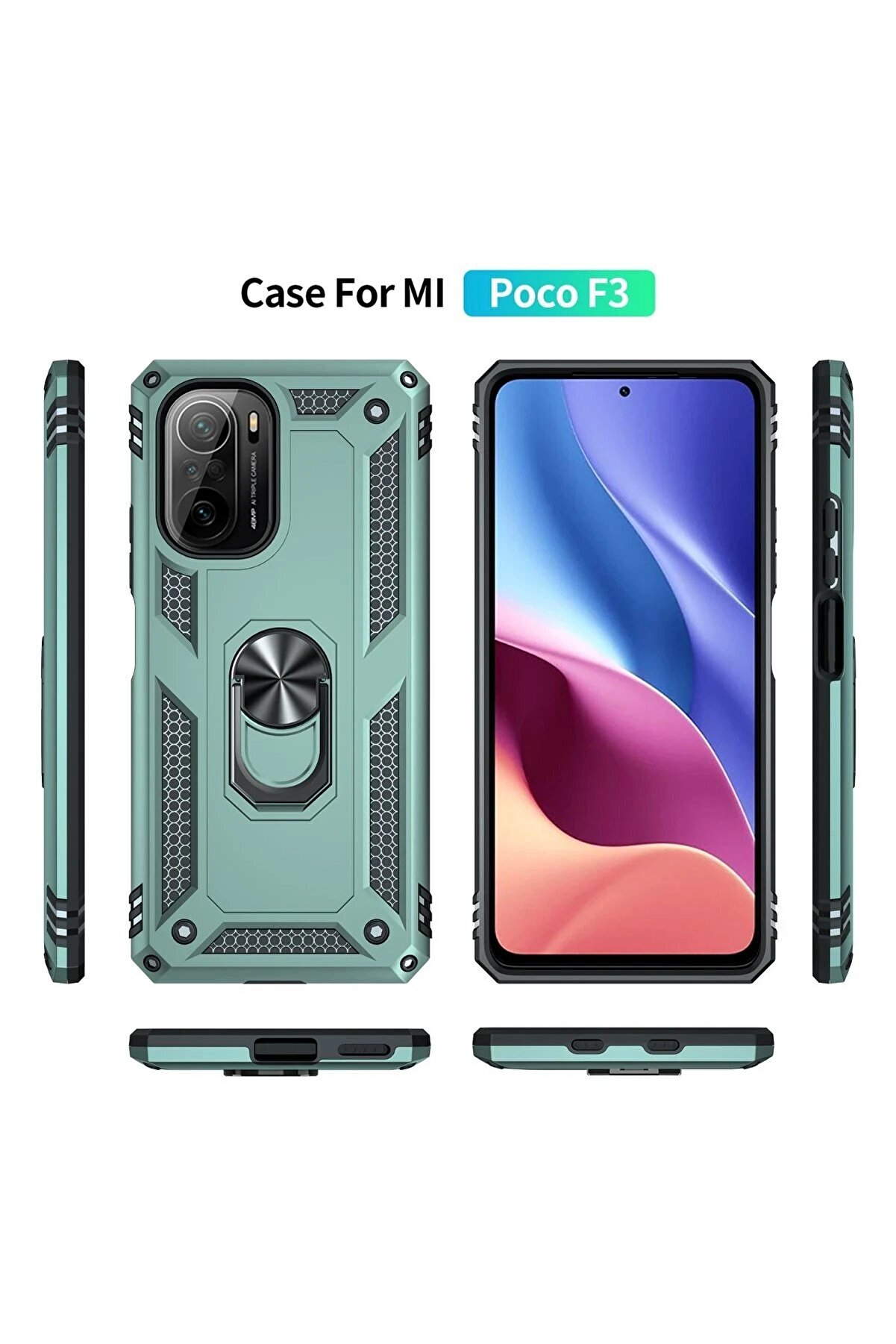 Xi̇aomi̇ Poco F3 Kılıf Sofya Yüzüklü Si̇li̇kon Kapak - Yeşi̇l - Dropx1781-2298