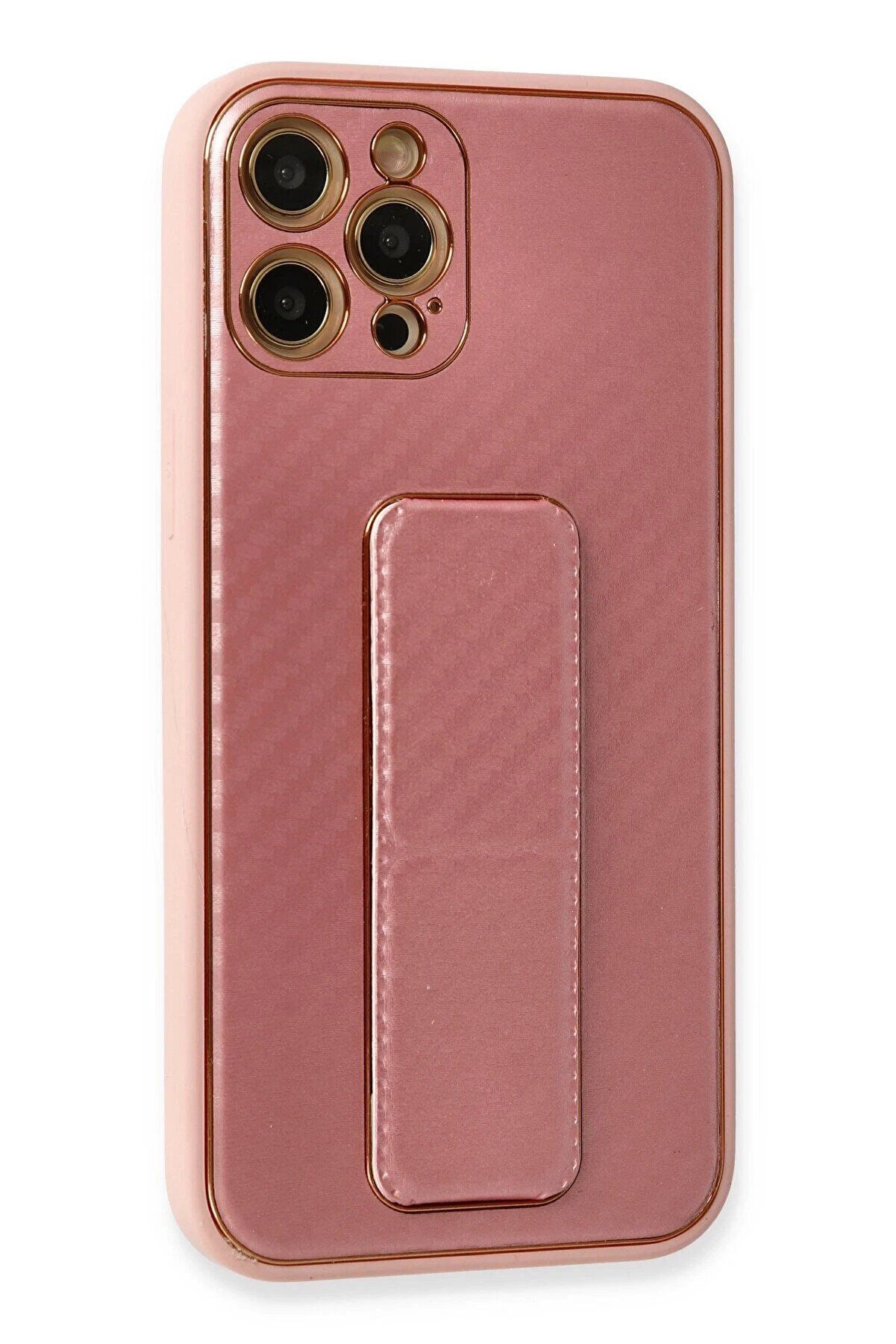 İphone 12 Pro Kılıf Coco Karbon Standlı Kapak - Pembe - Dropx5039-6242