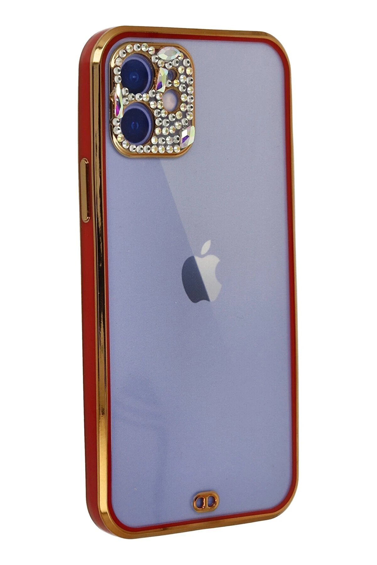 İphone 12 Kılıf Li̇va Taşlı Si̇li̇kon - Kırmızı - Dropx1707-5384