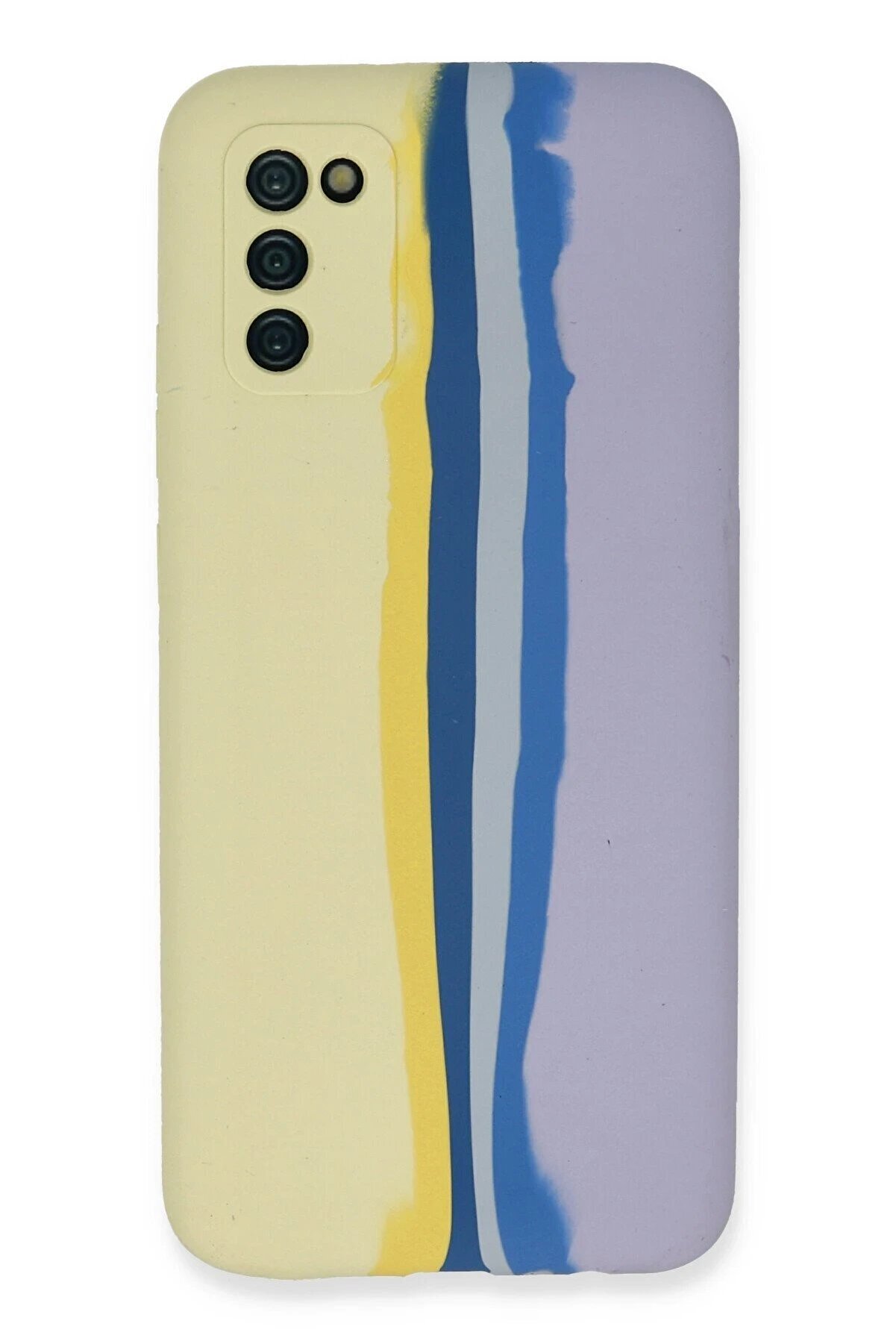 CepteToptan Samsung Galaxy A03S Kılıf Ebruli Lansman Silikon - Sarı-Lila - DROPX3569-2549