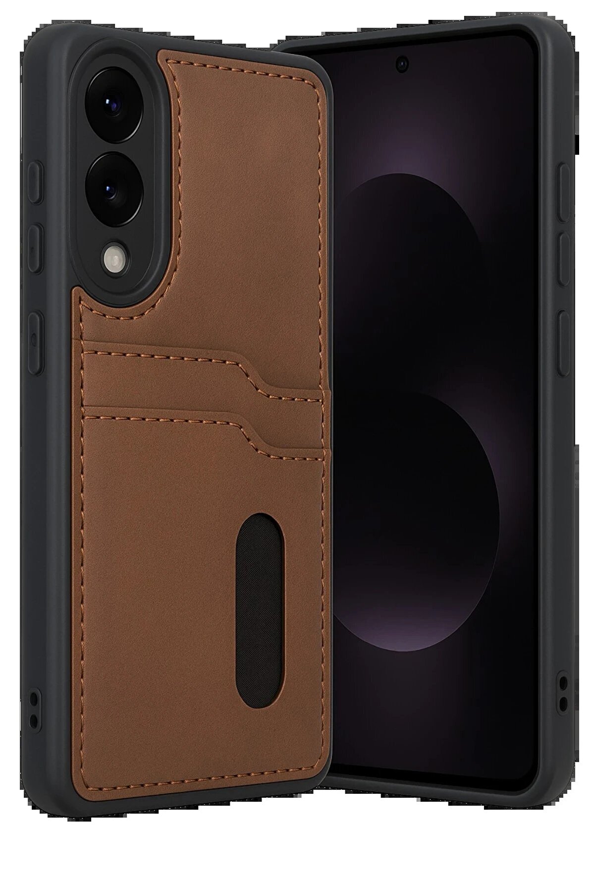 CepteToptan Samsung Galaxy S25 Edge Sara Kartvizitli Deri Kılıf - Taba - DROPX1722-5494