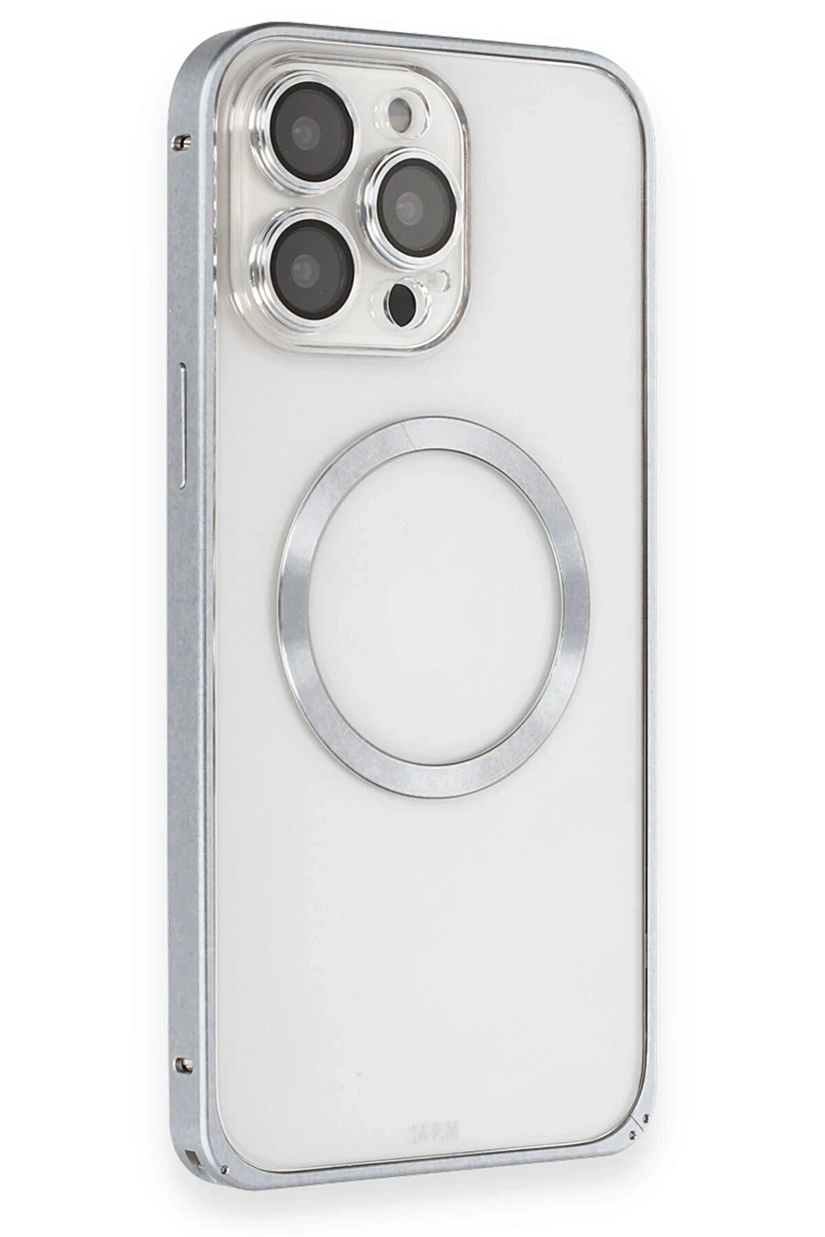 CepteToptan iPhone 15 Pro Kılıf Metal Bumper Magneticsafe Kapak - Gri - DROPX6863-6263