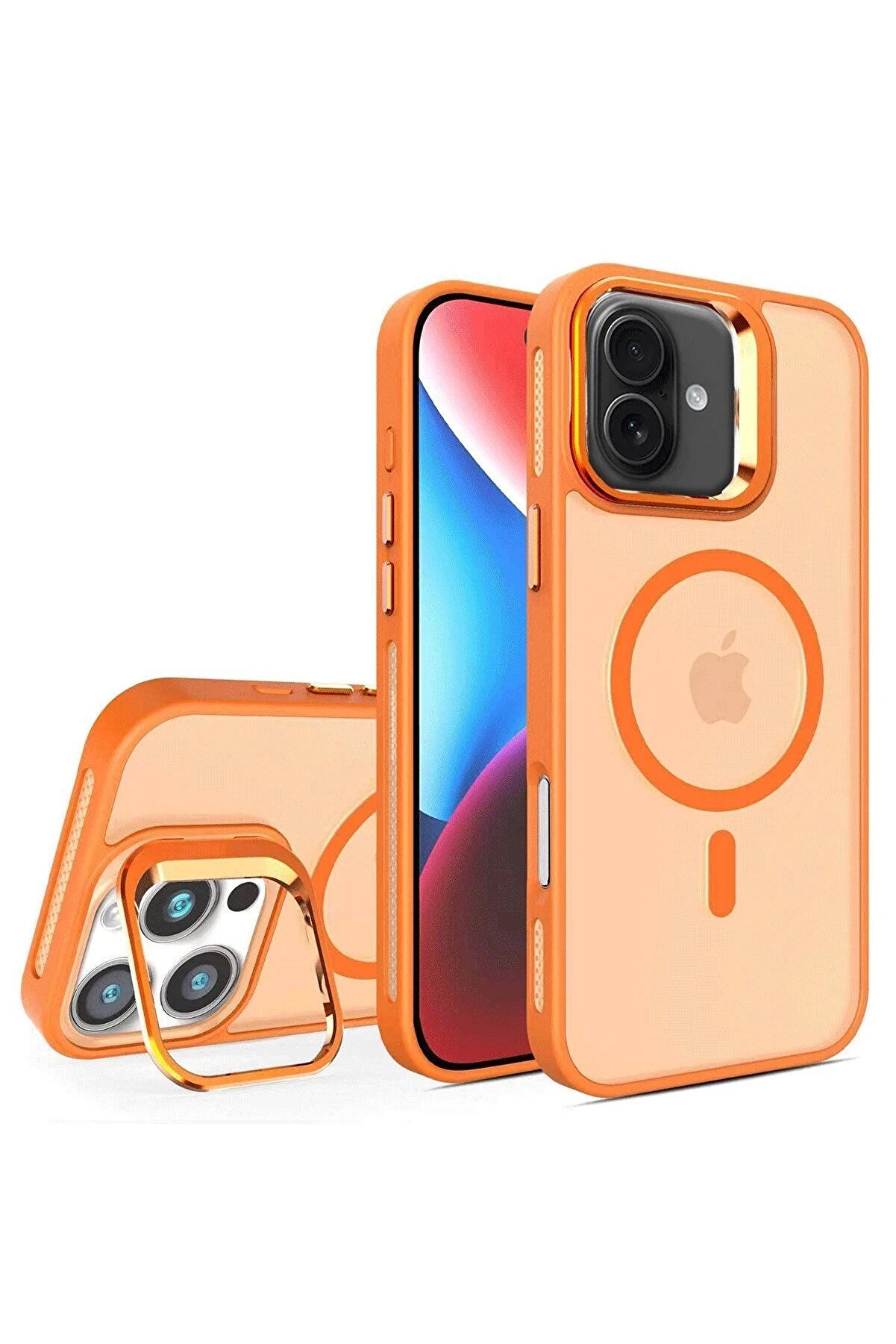 CepteToptan iPhone 16 Flet Lens Magsafe Kapak - Turuncu - DROPX9046-9479
