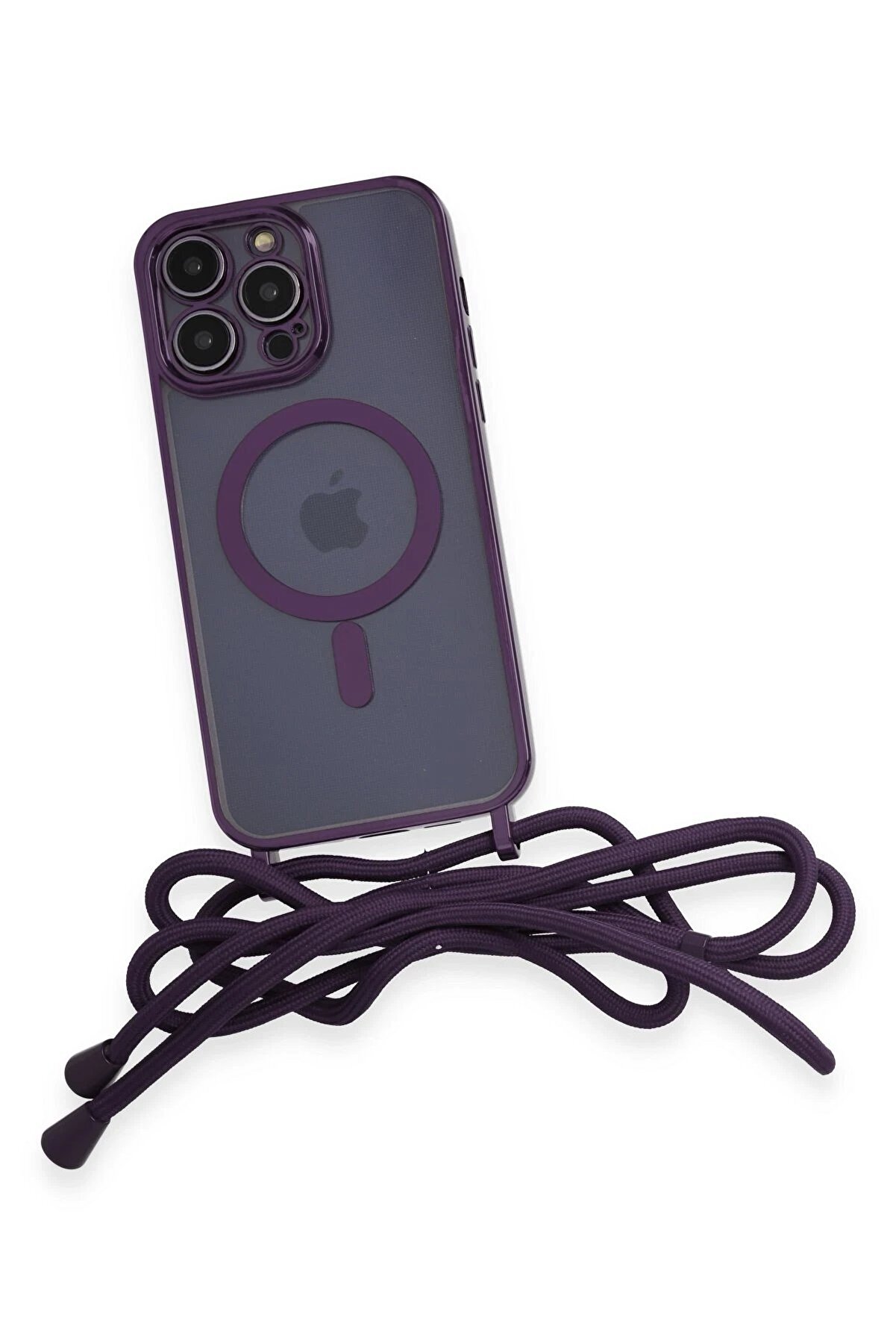 İphone 14 Pro Kılıf Di̇vo Lazer Askılı Magsafe Kapak - Deri̇n Mor - Dropx7556-6716