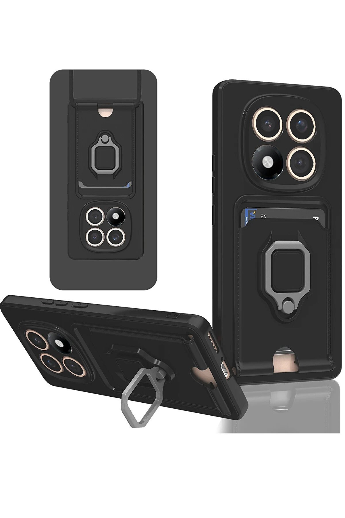 CepteToptan Xiaomi Redmi Note 14 Pro Plus Kılıf Zuma Kartvizitli Yüzüklü Silikon - Siya - DROPX4756-9445